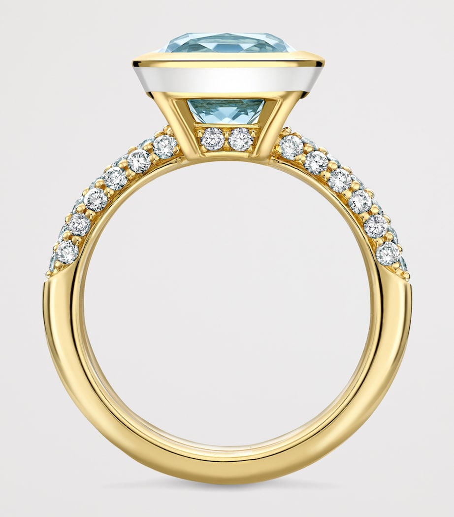 Boodles Yellow Gold, Diamond and Aquamarine Dolce Vita Cushion Ring Yellow Gold Image 4