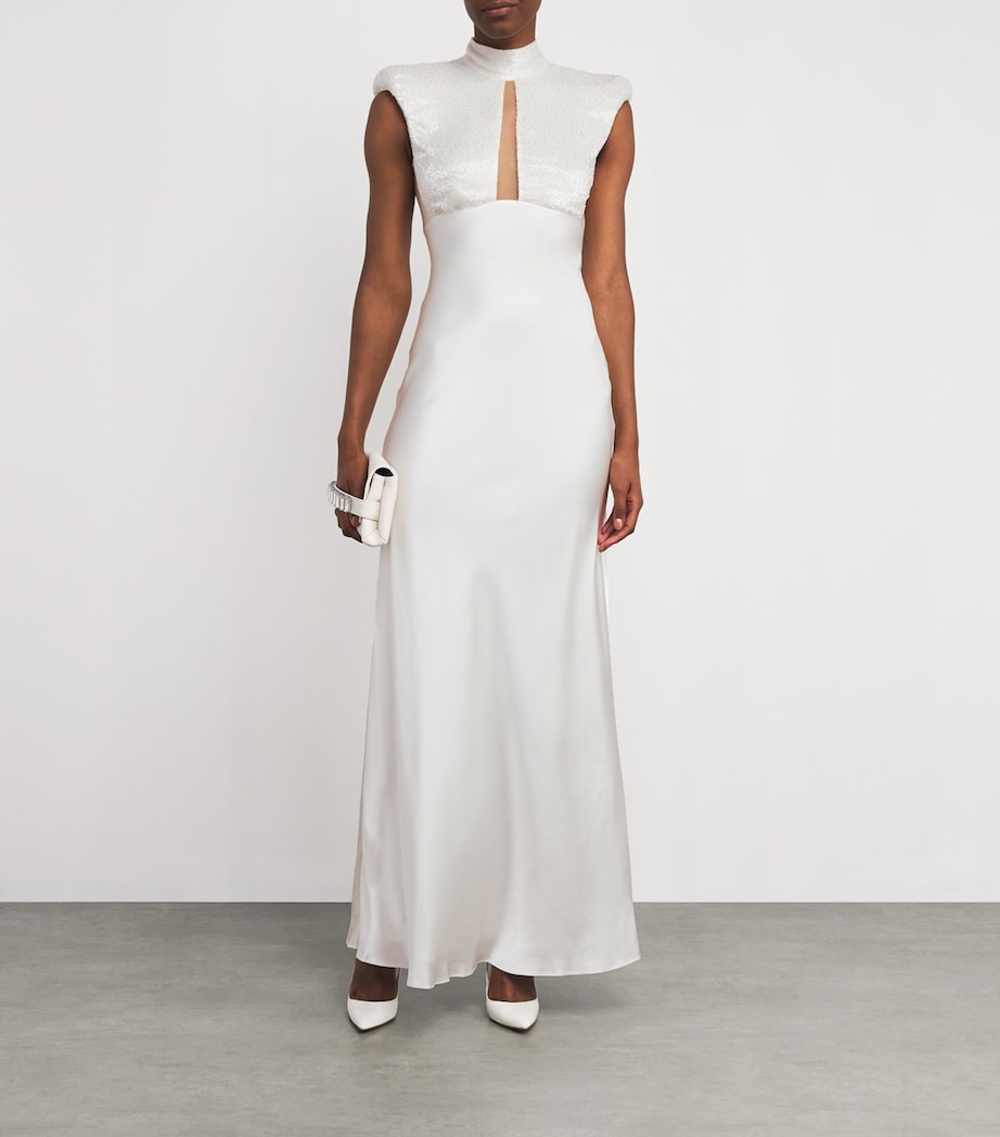 Satin Devotion Maxi Dress 2038 VANILA WHT BDNG Image 2