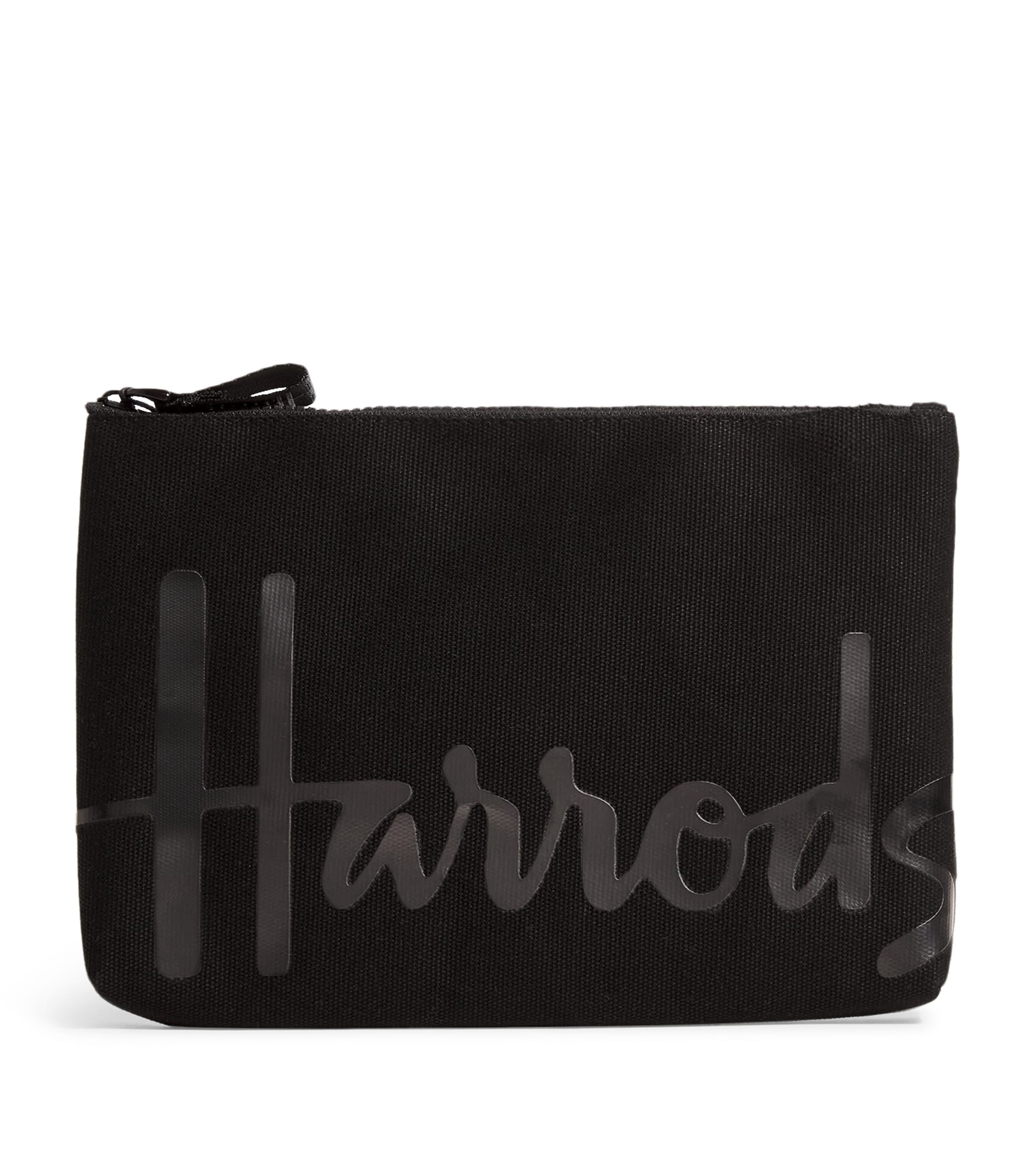 Harrods Medium Cotton Logo Pouch In Gray