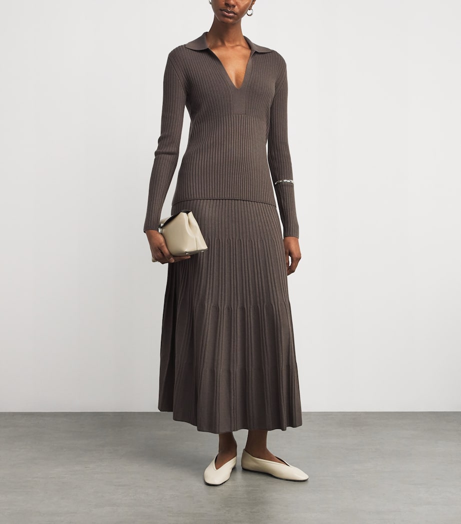 Wool-Blend Ribbed Polo Top MUSHROOM Image 2