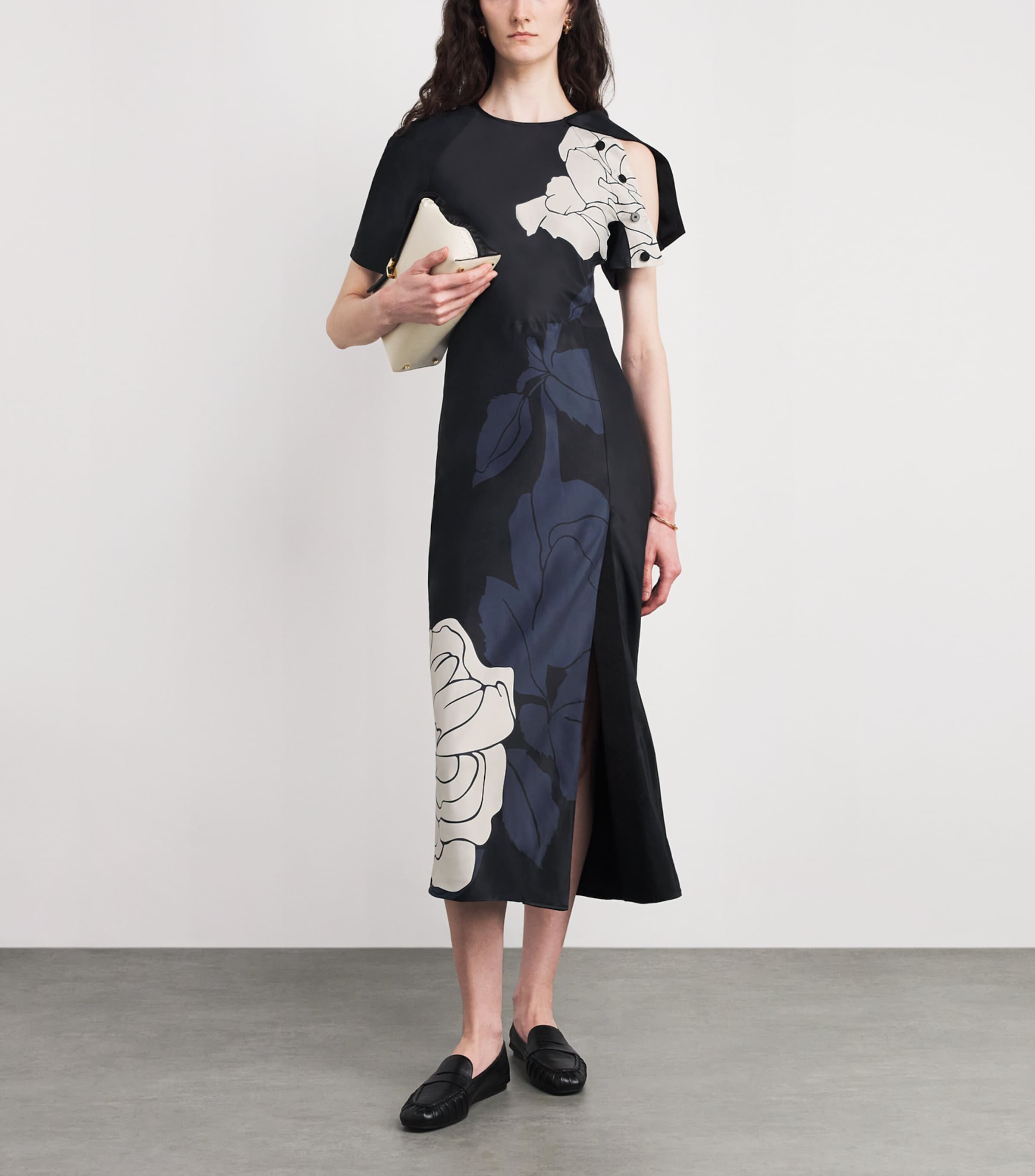 Floral Split-Hem Midi Dress 9638 DARK NV/PALE RS Image 2