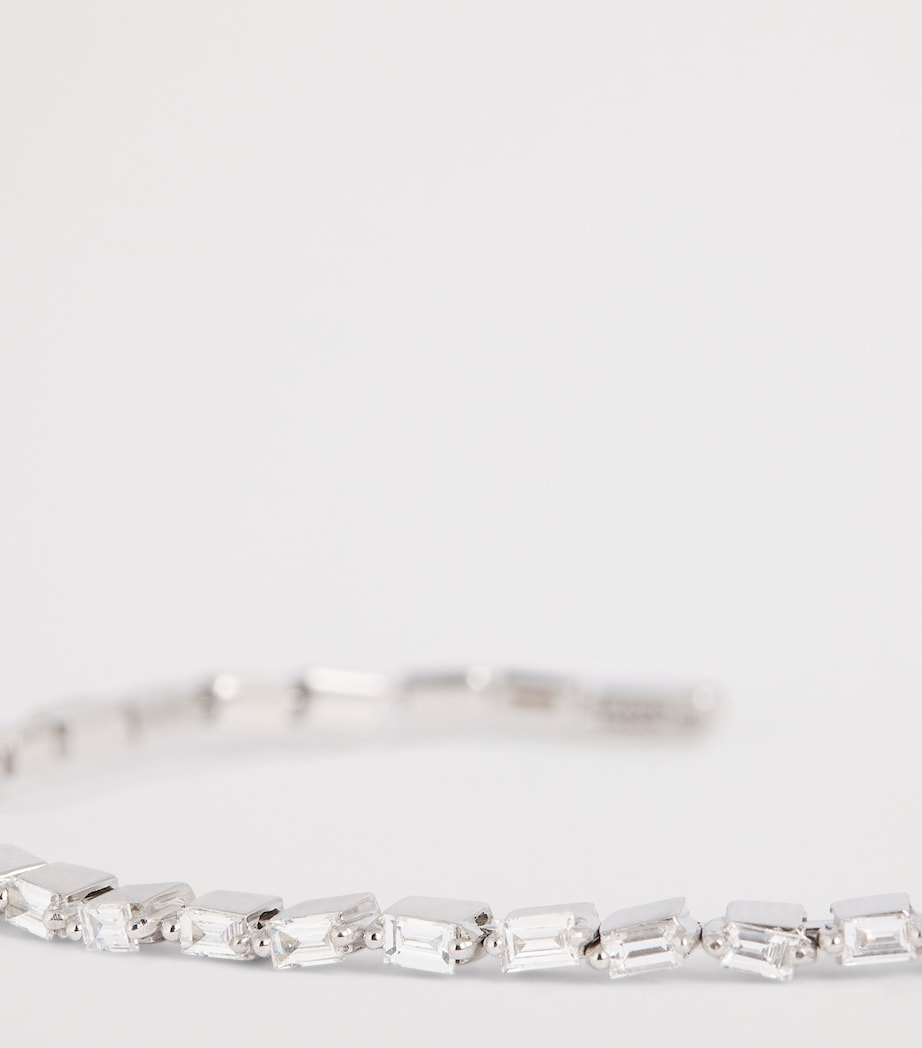 Small White Gold and Diamond Thin Bold Bangle 18K WG/WD Image 4