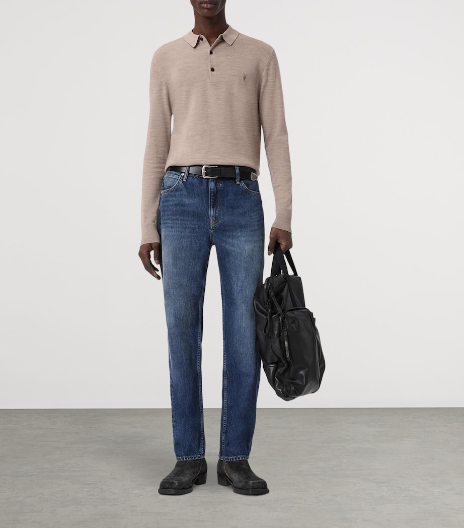 AllSaints Mens Merino Wool Mode Polo Shirt Stone Taupe Image 7