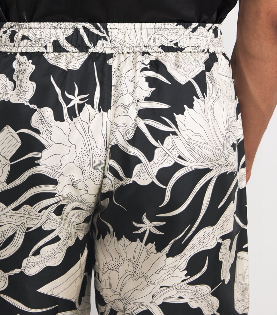 Silk Floral Print Shorts BLACK Image 6