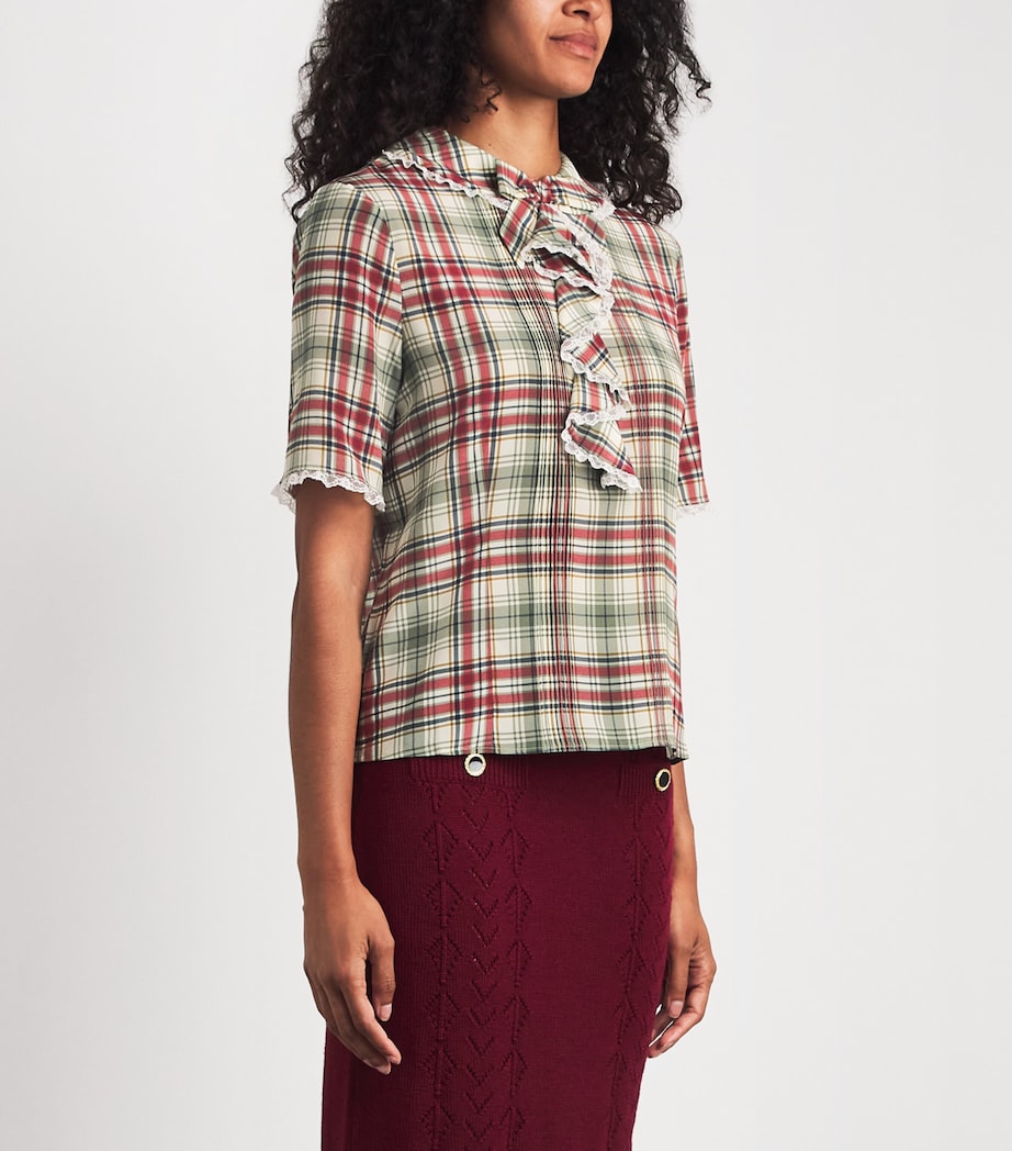 Alessandra Rich Womens Silk Tartan Jabot Blouse Green Red Image 4