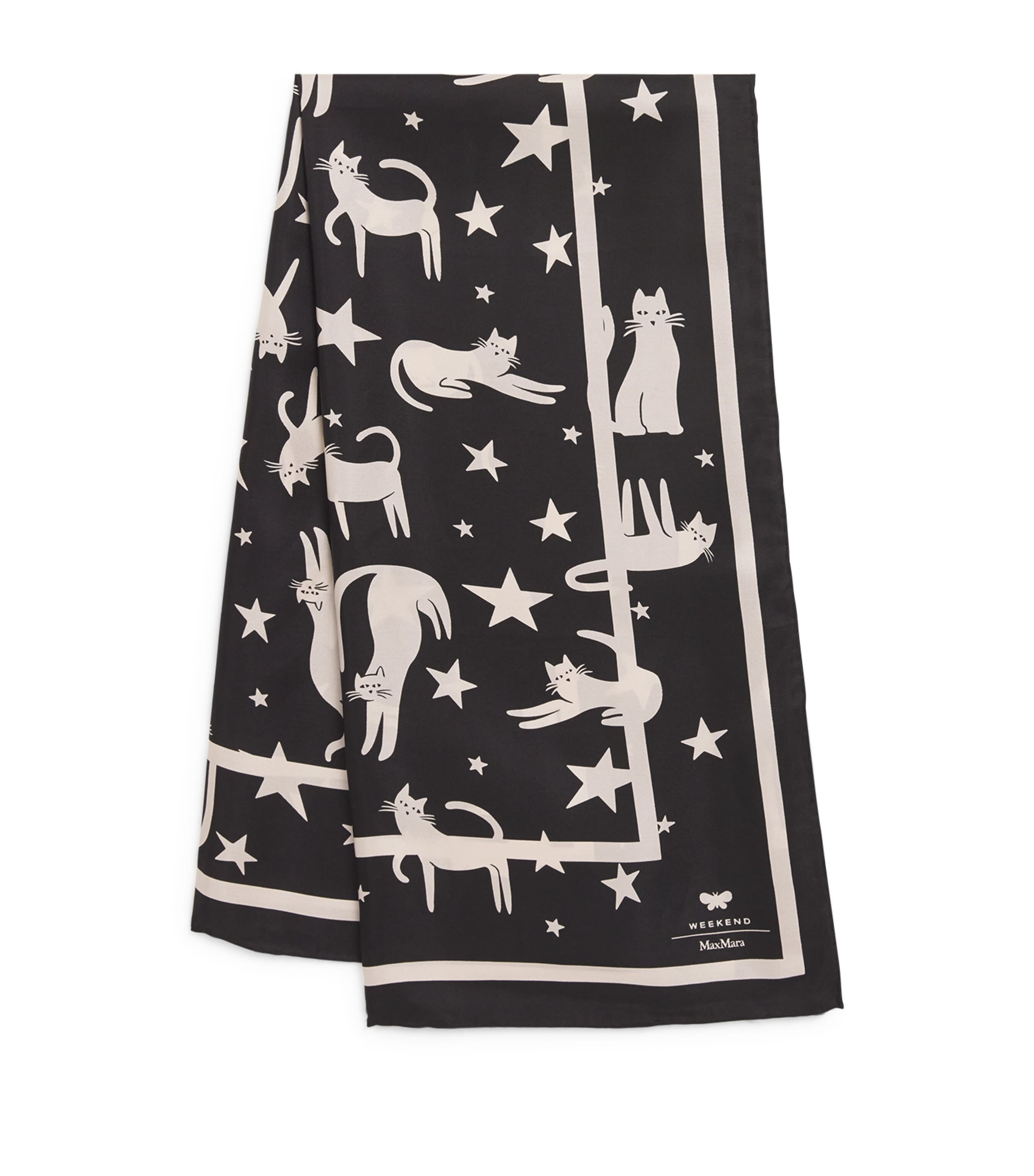 Shop Weekend Max Mara Silk Cat Print Stole Scarf In Black