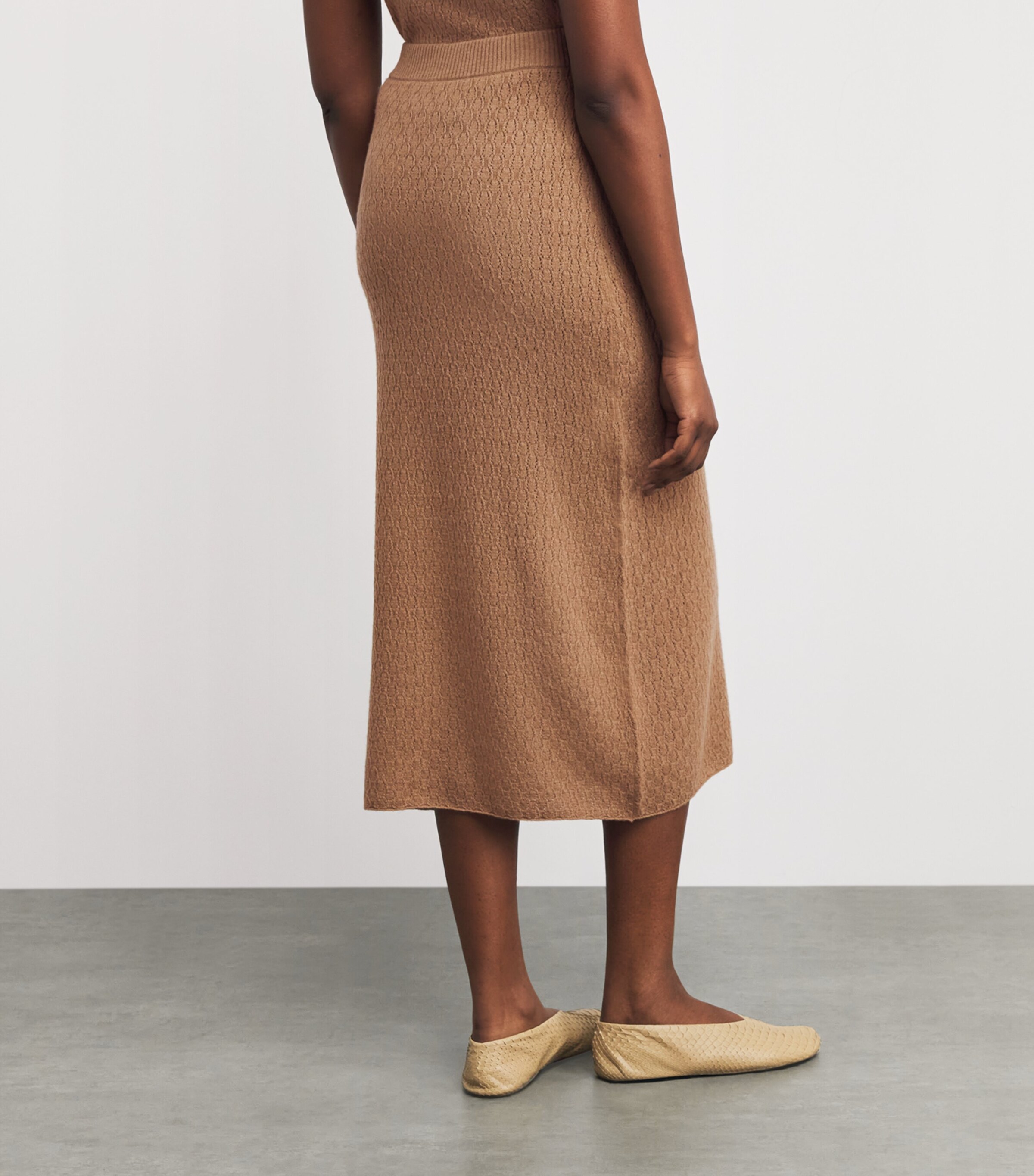 Le Kasha Womens Organic Cashmere Midi Skirt Camel Image 5