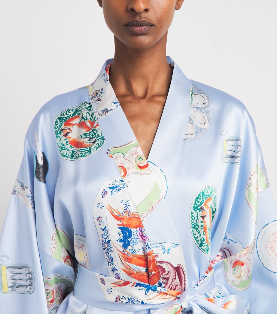 Olivia von Halle Womens Silk Queenie Cadiz Seafood Night Robe Cadiz Image 5