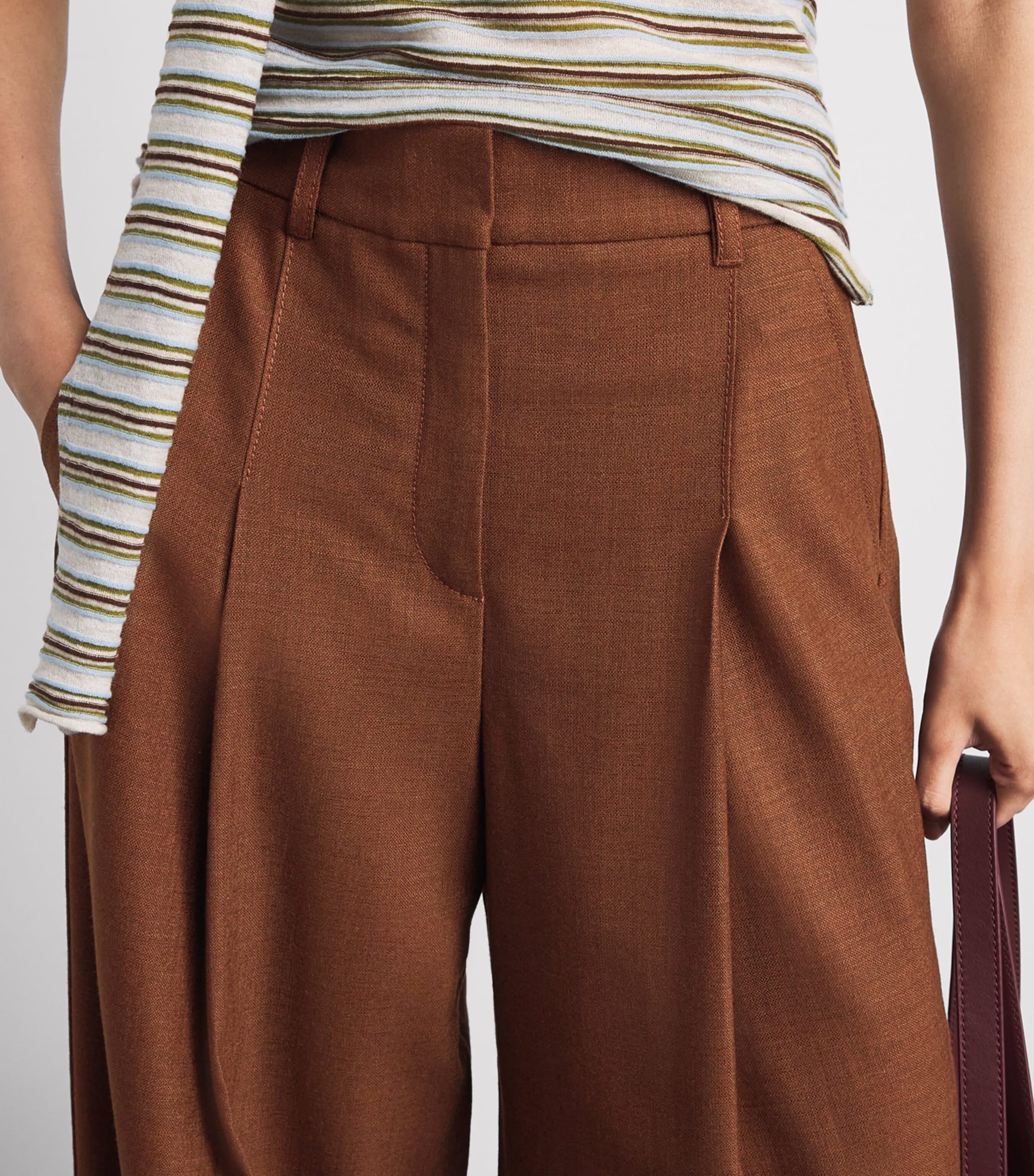 ME+EM Womens Wool-Blend Wide Trousers Pecan Brown Image 3