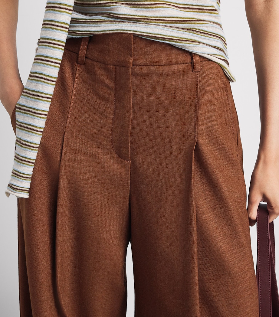 ME+EM Womens Wool-Blend Wide Trousers Pecan Brown Image 3