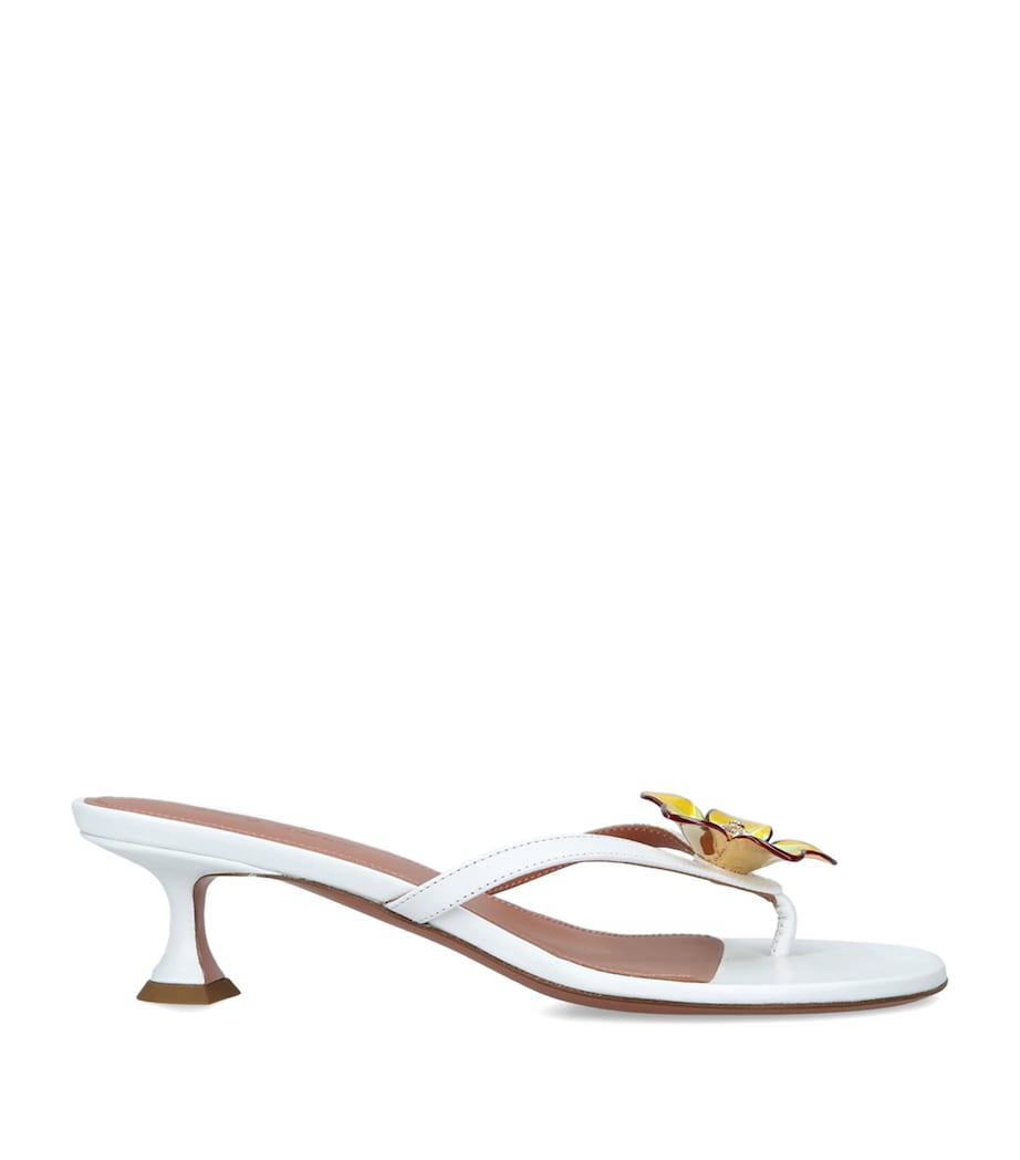 Amina Muaddi Leather Vittoria Flower Heeled Sandals 45 White Image 1