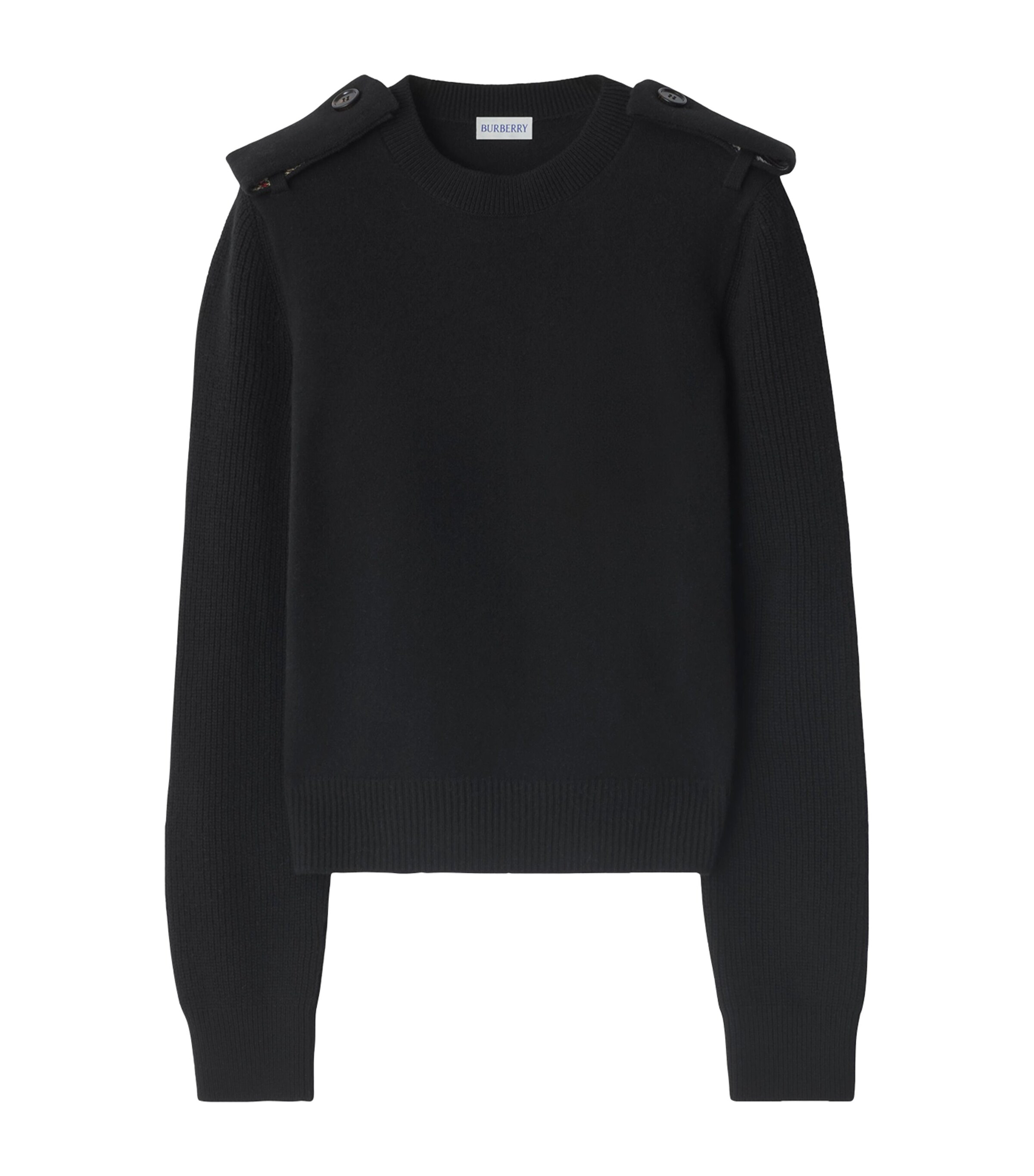 Burberry Womens Wool-Cashmere-Blend Epaulette Sweater Black Image 1