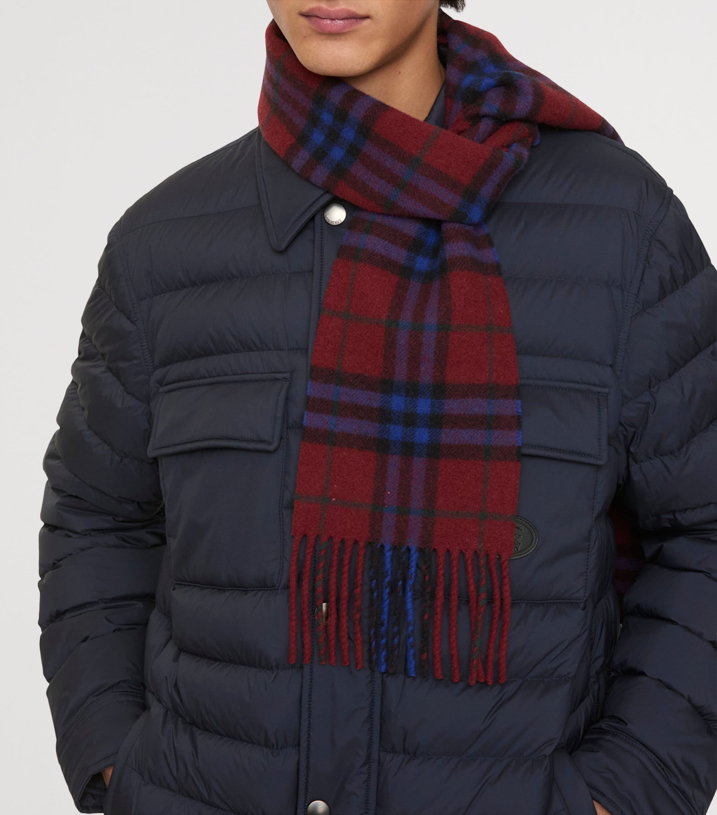 Cashmere Narrow Check Scarf SASH RED Image 4