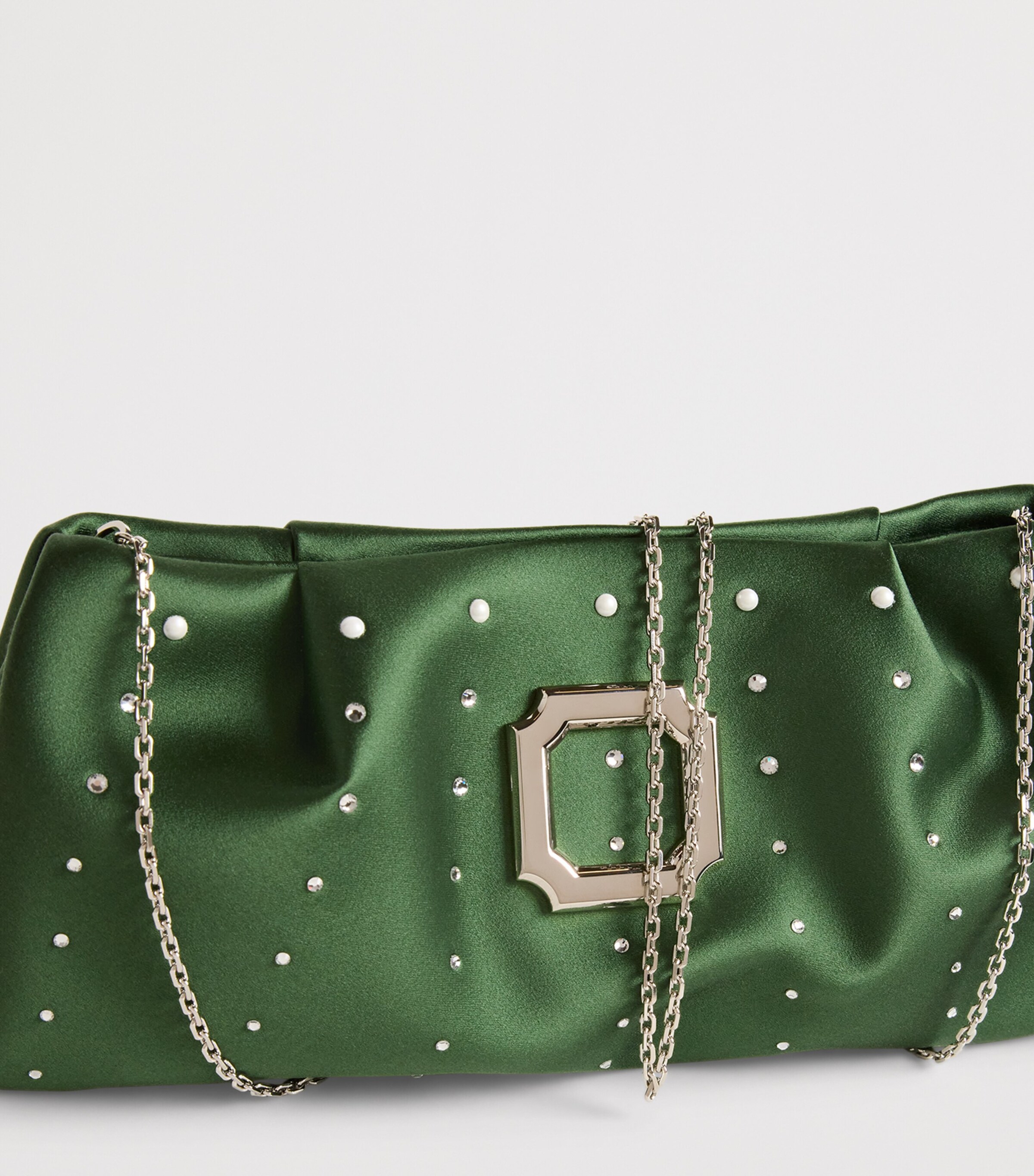 Satin Embellished Vittoria Clutch Bag HARRODS GREEN Image 4