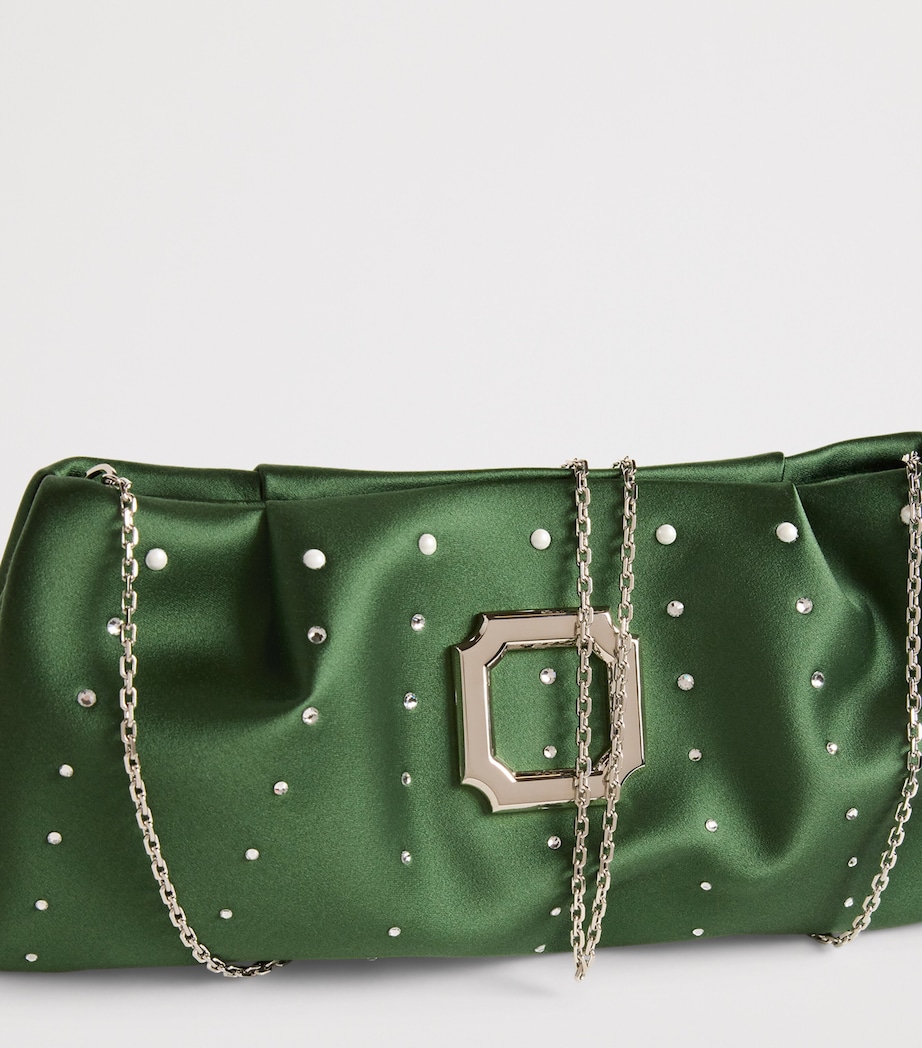 Satin Embellished Vittoria Clutch Bag HARRODS GREEN Image 4