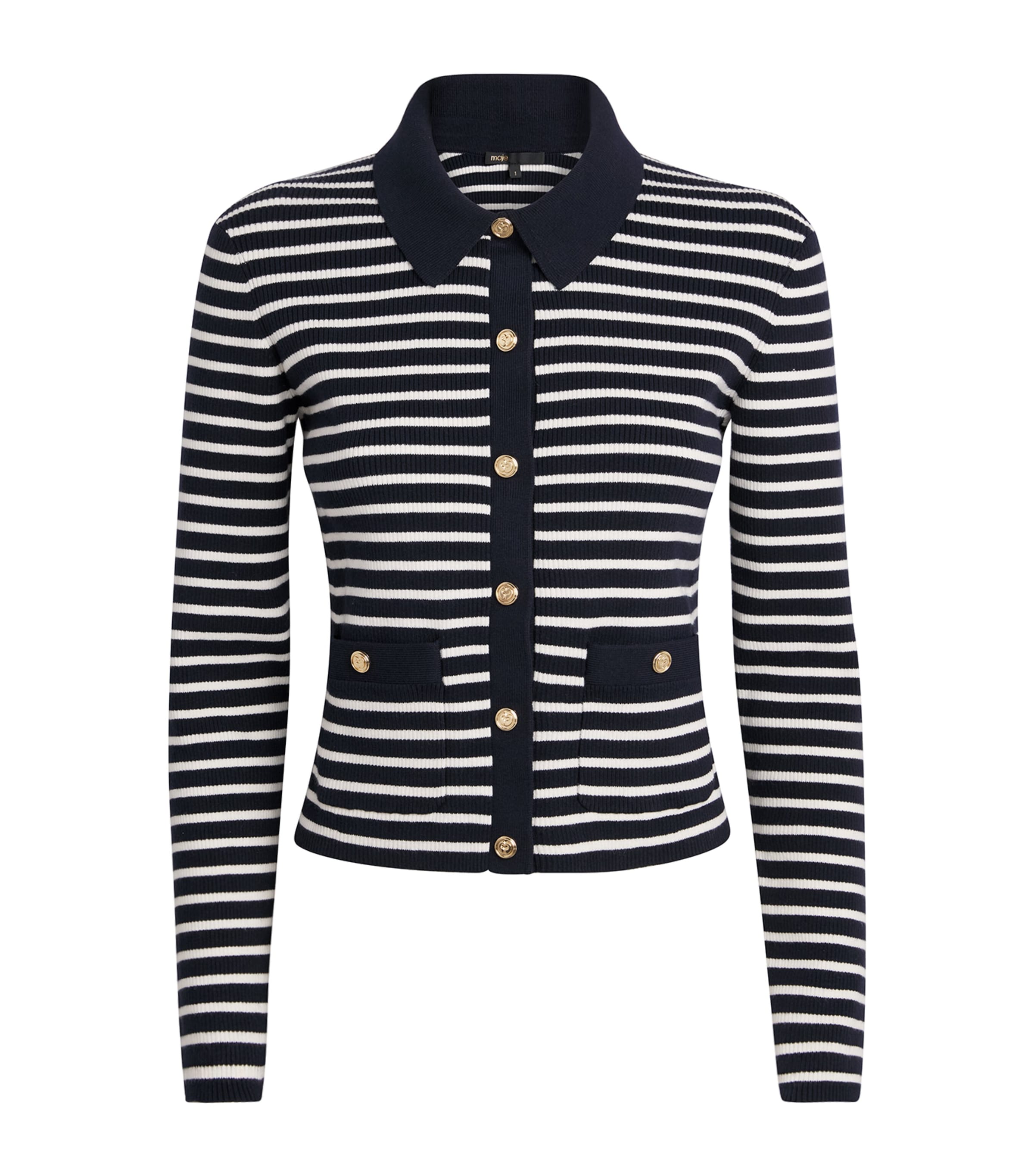 Maje Womens Rib-Knit Stripe Cardigan Navy Image 1