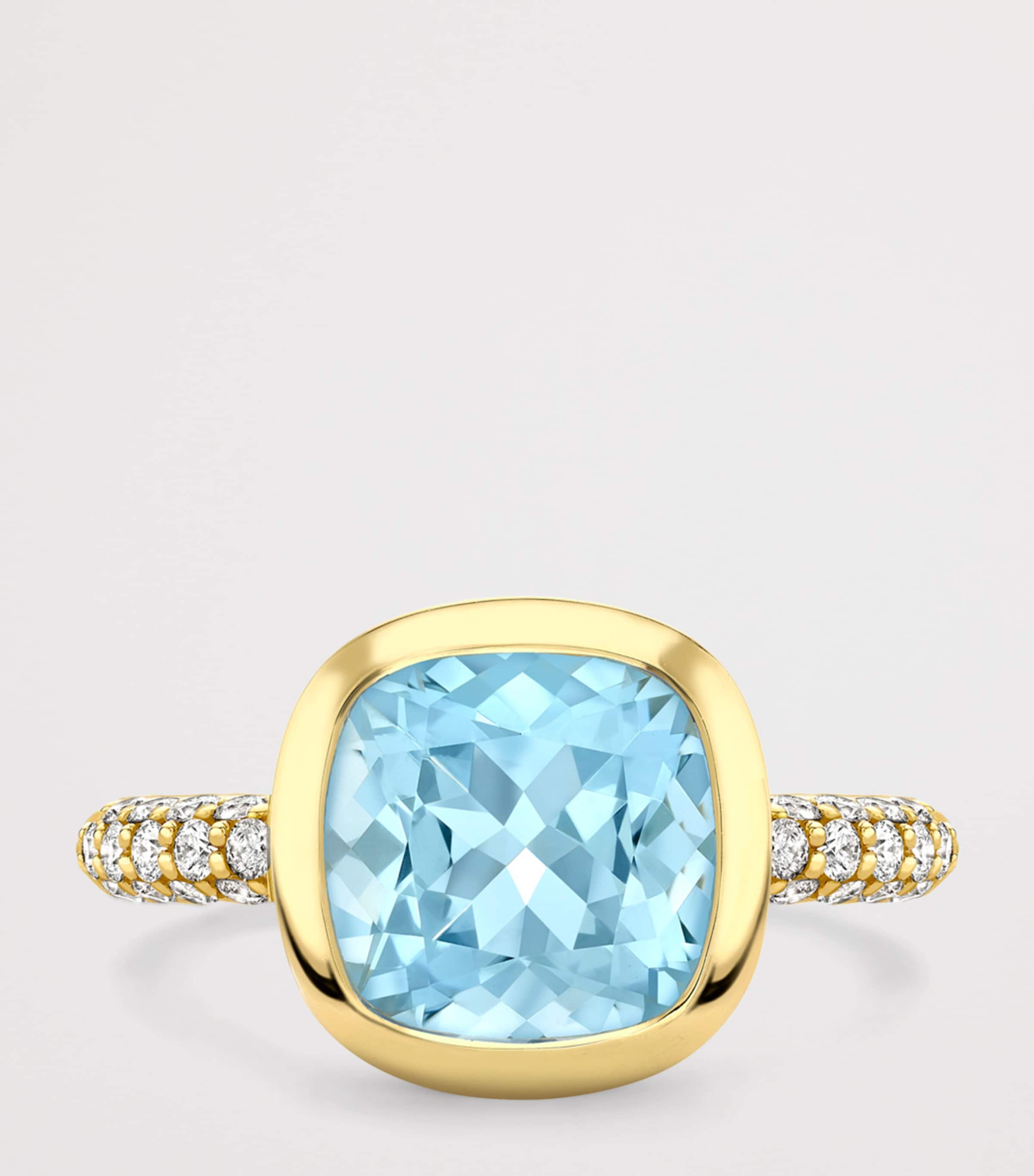 Boodles Yellow Gold, Diamond and Aquamarine Dolce Vita Cushion Ring Yellow Gold Image 3