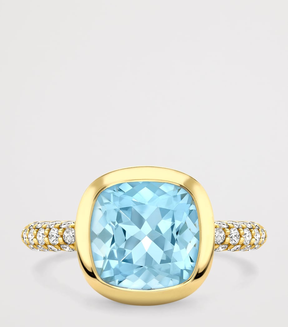 Boodles Yellow Gold, Diamond and Aquamarine Dolce Vita Cushion Ring Yellow Gold Image 3