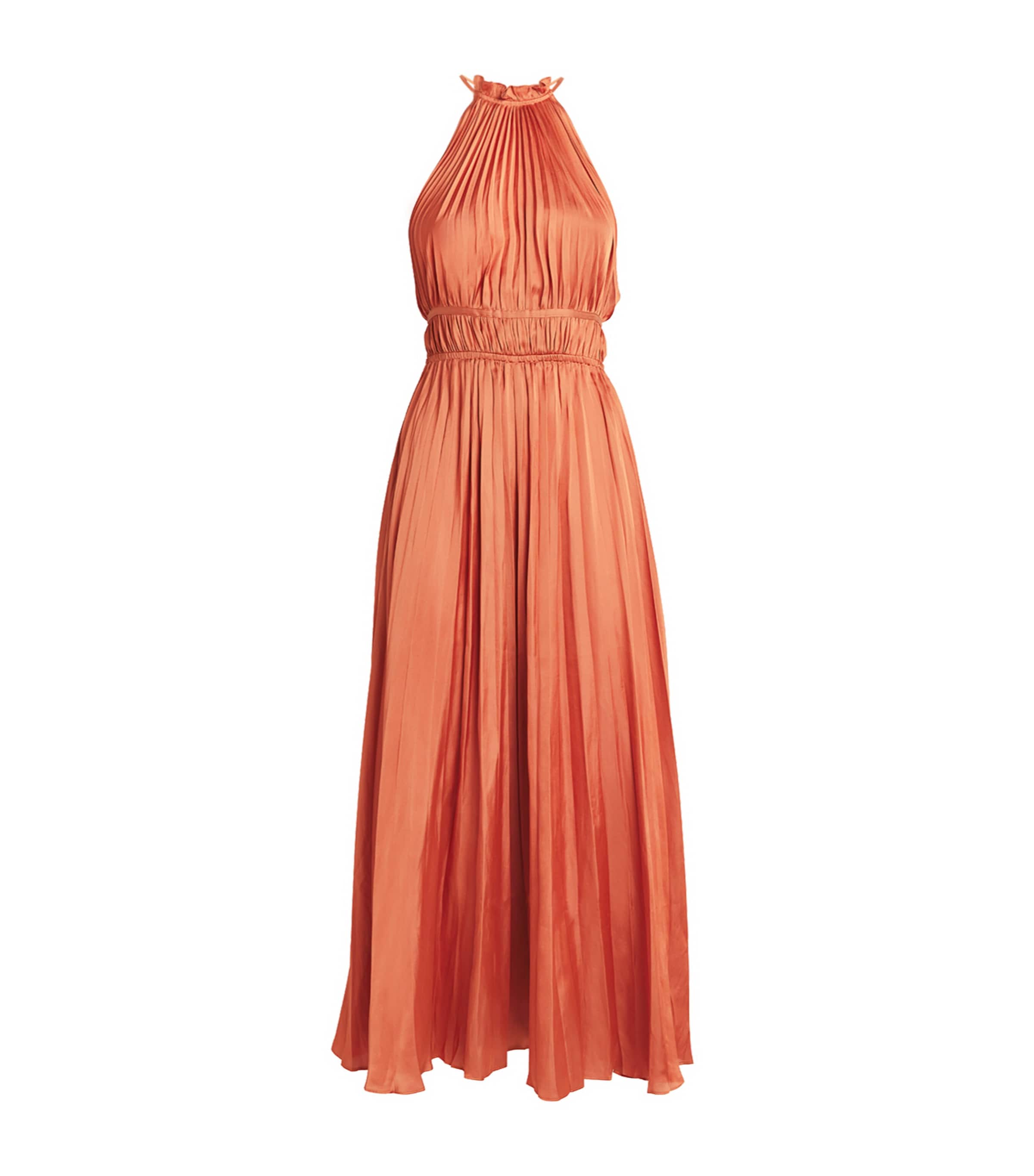 Maje Revillota Pleated Maxi Dress In Brown