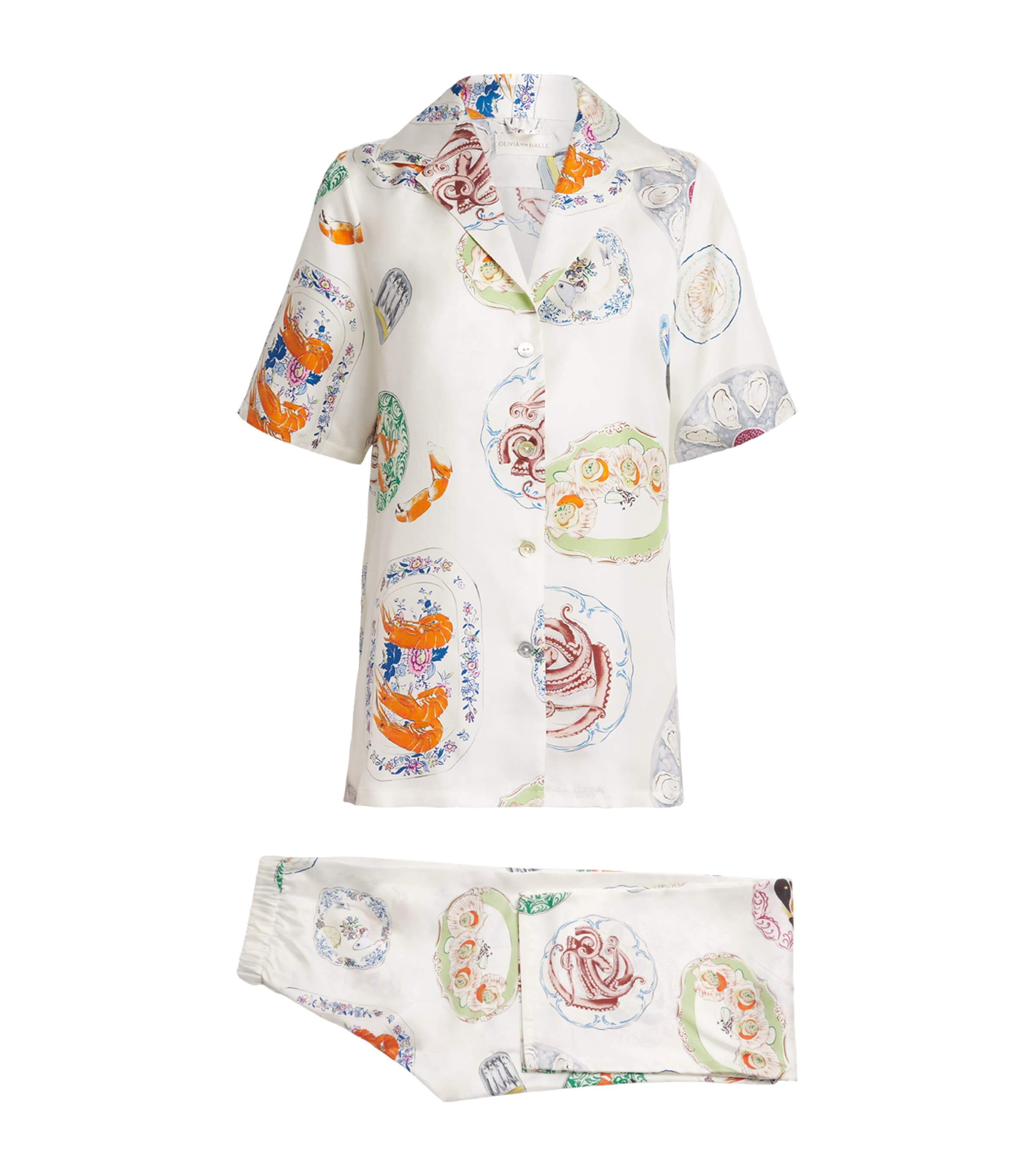 Olivia von Halle Womens Silk Seafood Tilda Pyjama Set Cordoba Image 1