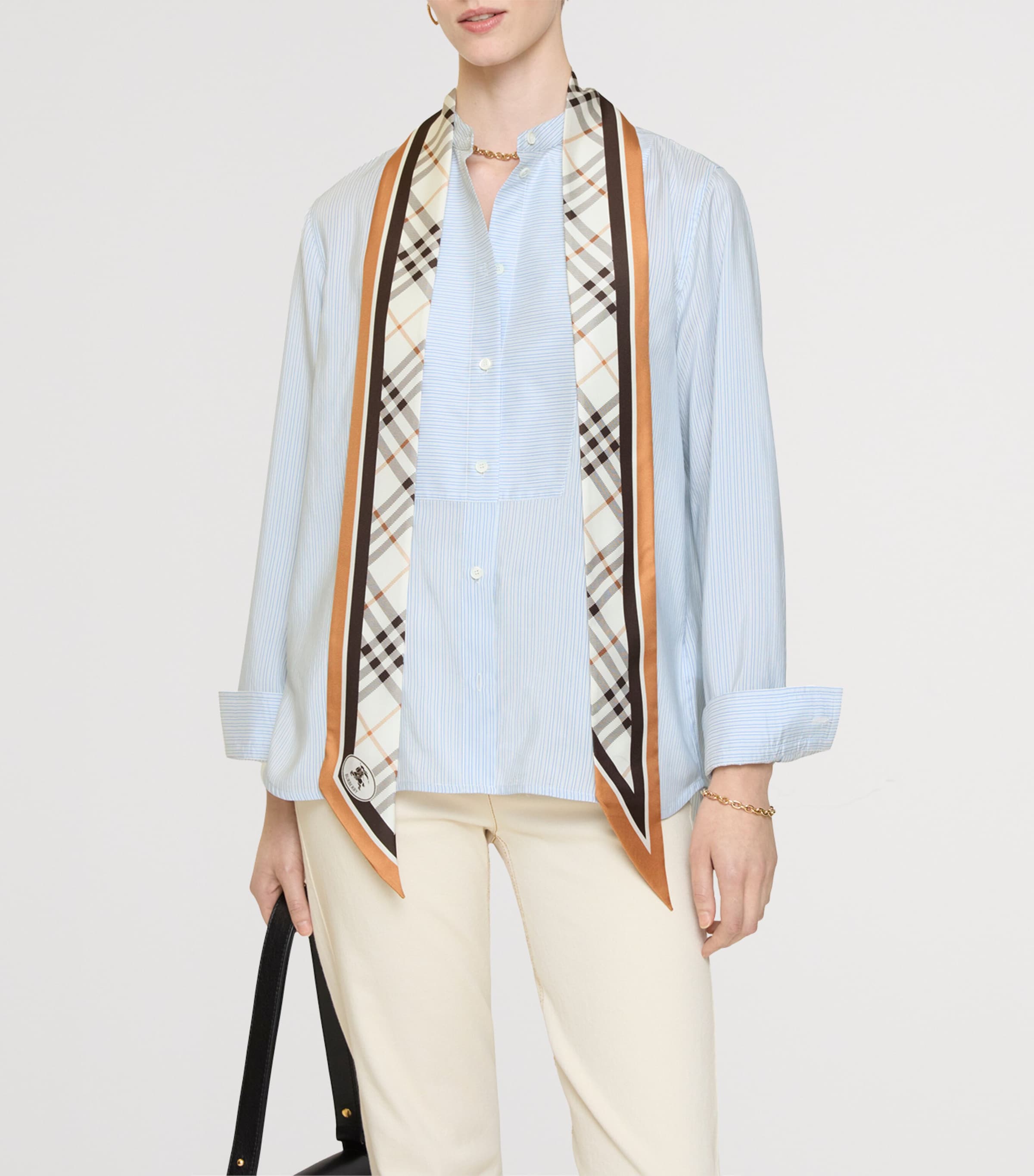 Burberry Silk Check Skinny Scarf Pebble White Image 2