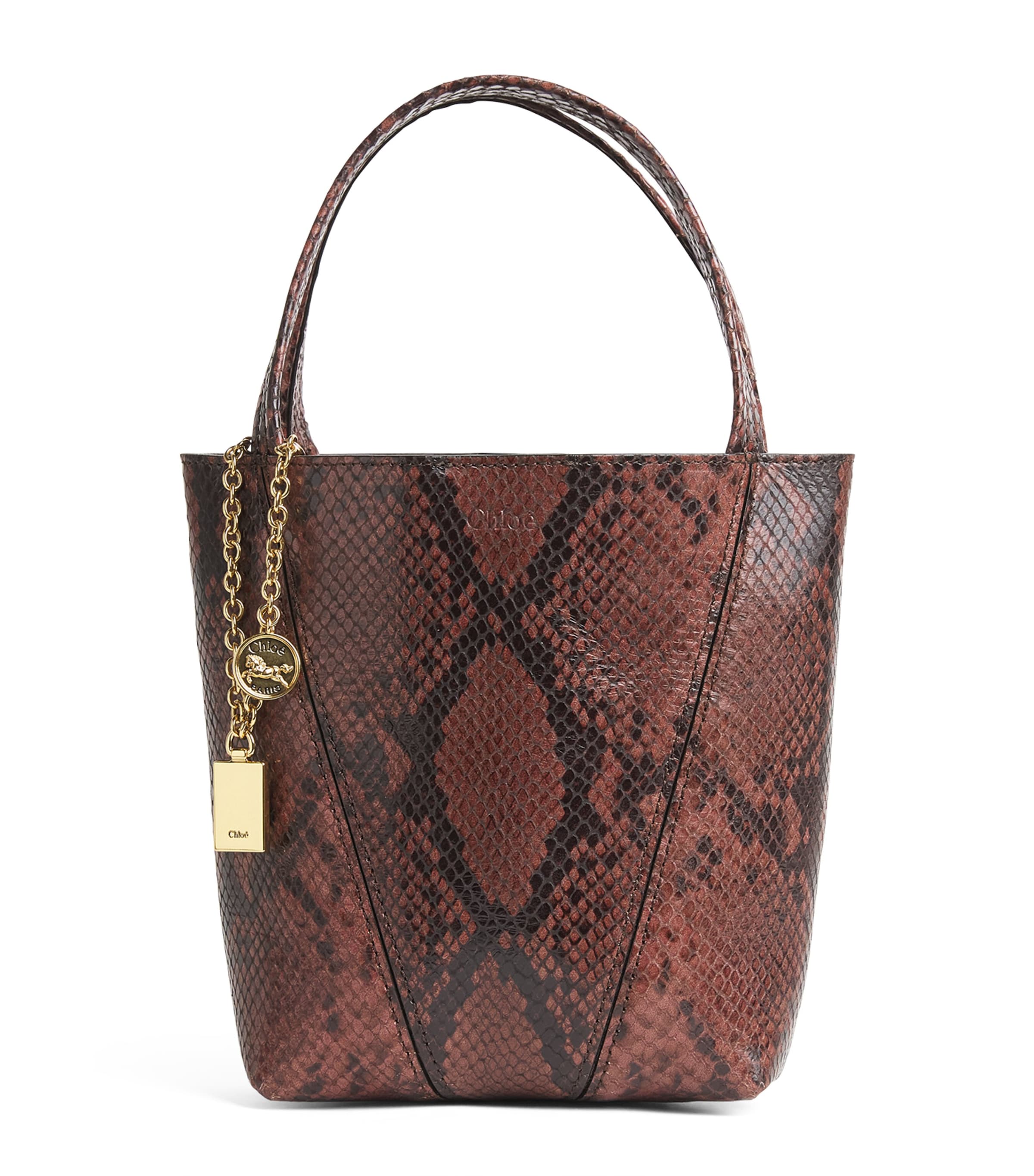 Chloé Small Snakeskin-Effect Spin Tote Bag Rosewood