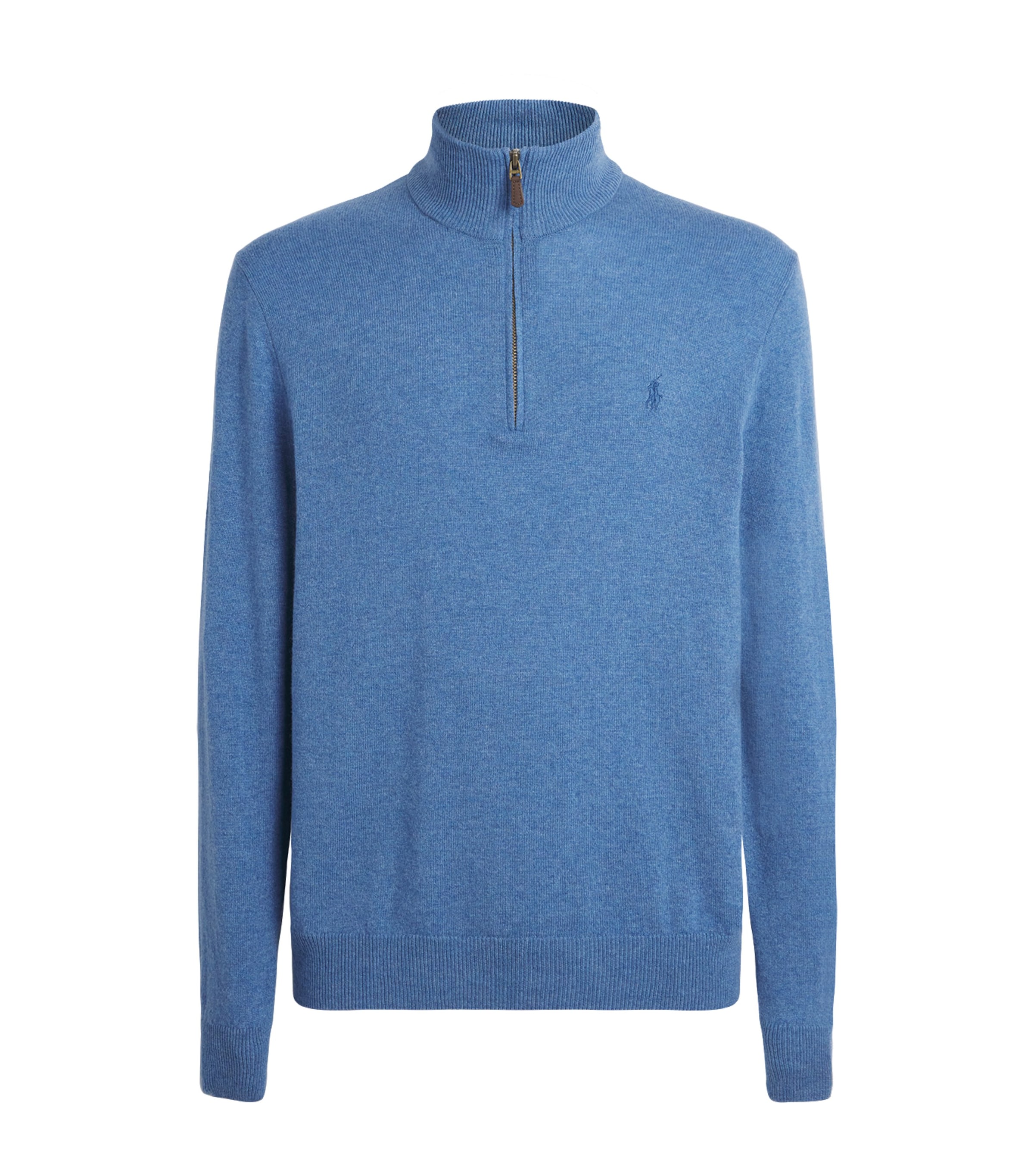 Polo Ralph Lauren Mens Wool Polo Pony Quarter-Zip Sweater Blue Borage Heather Image 1