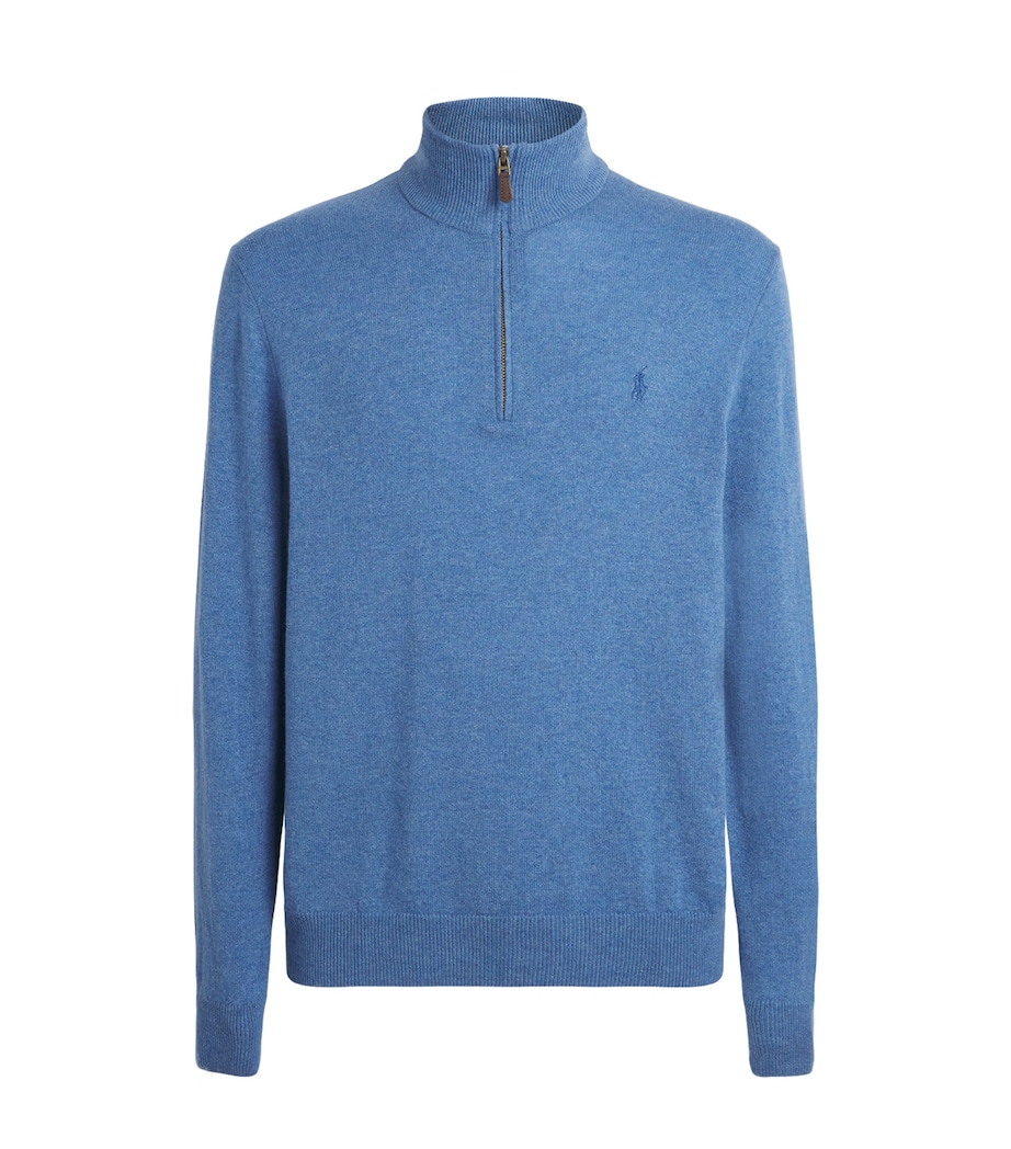 Polo Ralph Lauren Mens Wool Polo Pony Quarter-Zip Sweater Blue Borage Heather Image 1