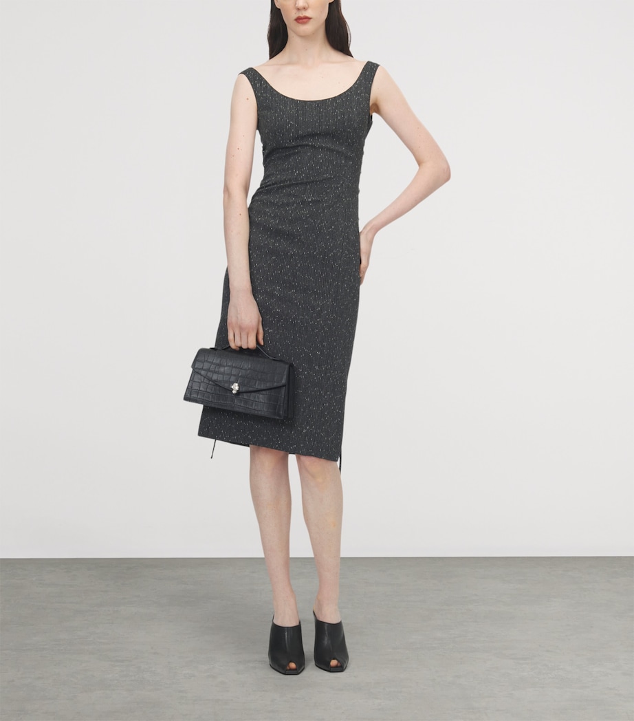 McQueen Womens Wool Metallic-Pinstripe Midi Dress Image 2