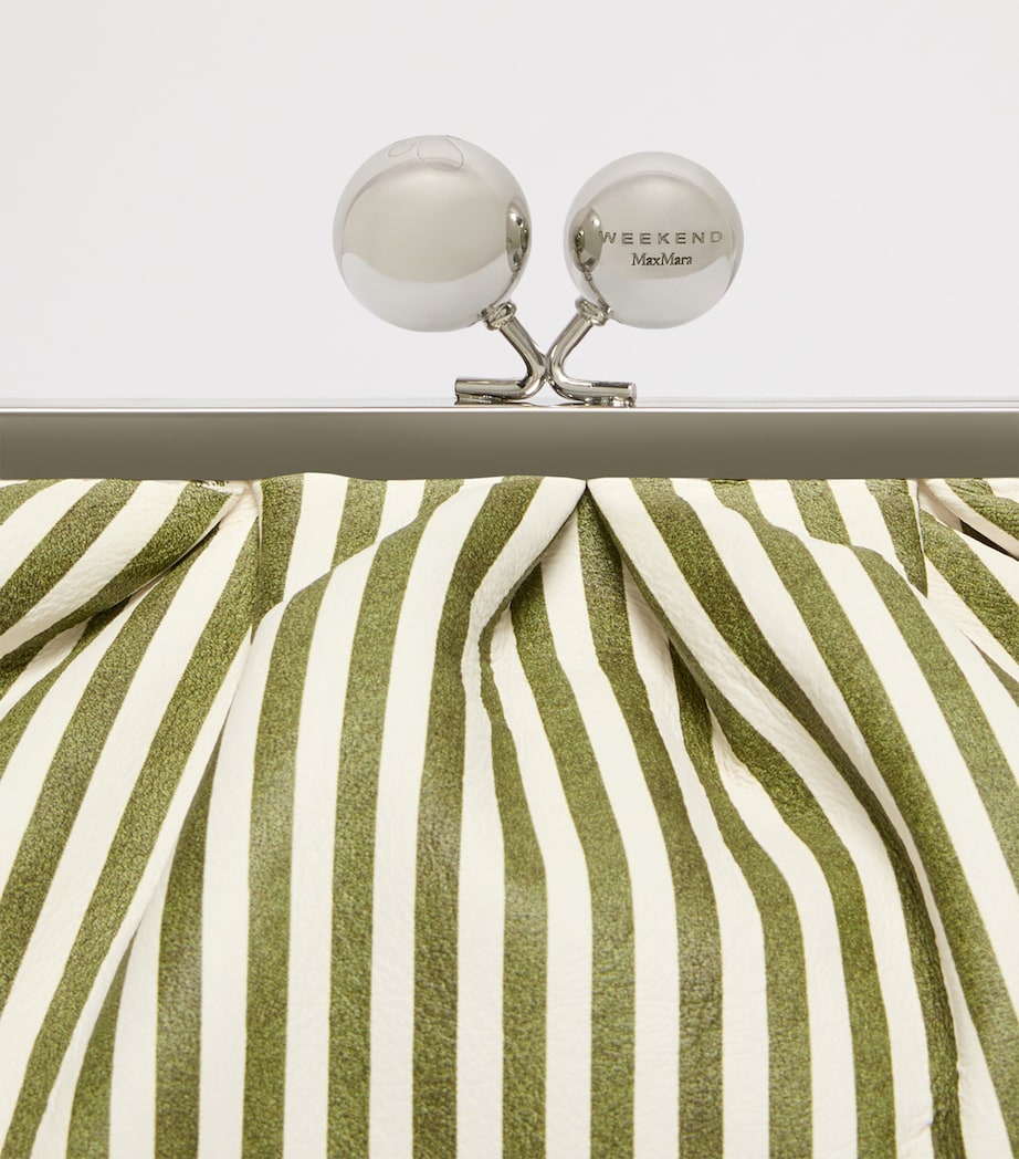 Weekend Max Mara Medium Leather Striped Pasticcino Clutch Bag Olive Green Image 7