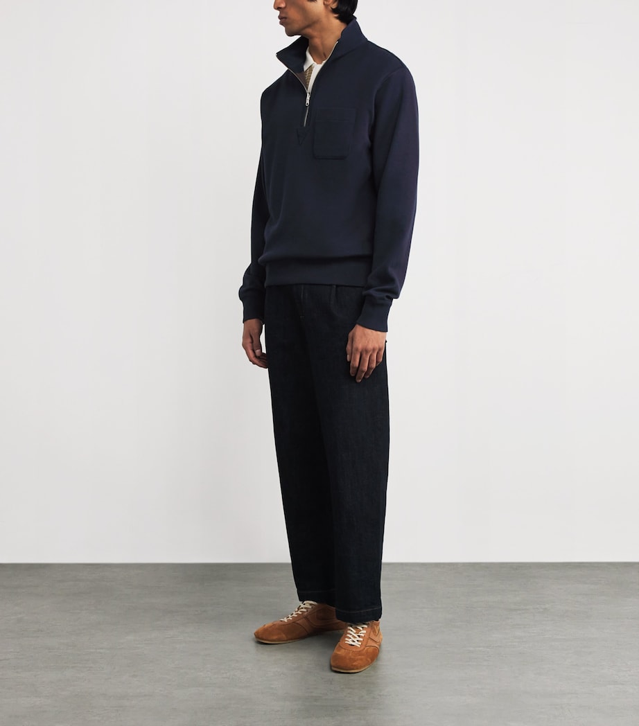 Reversible Stripe Quarter-Zip Sweatshirt NAVY/BROWN Image 2