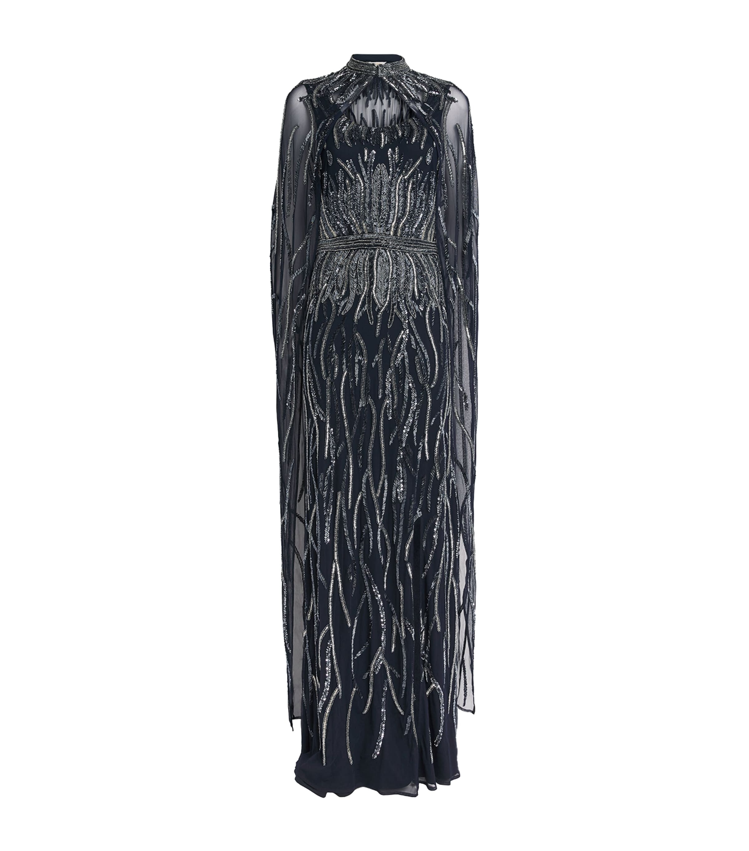 Raishma Embellished Marcia Cape Gown In Gray