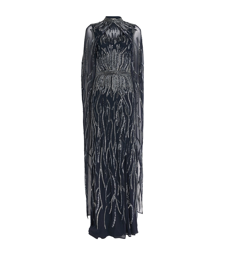 Embellished Marcia Cape Gown NAVY Image 1