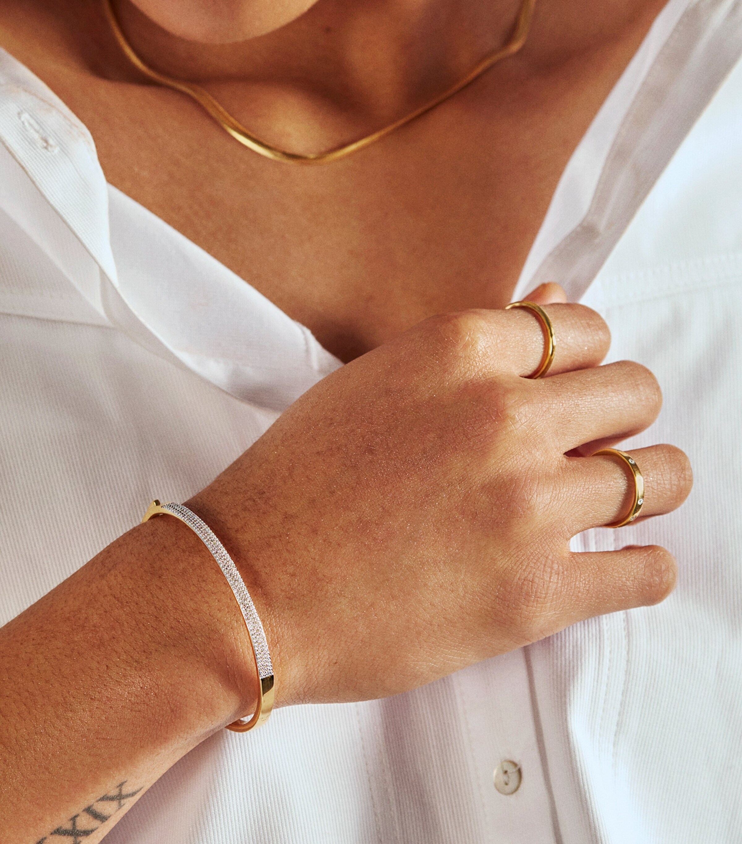 Monica Vinader Gold Vermeil and Diamond Essential Pavé Bangle Gold Vermeil Image 2