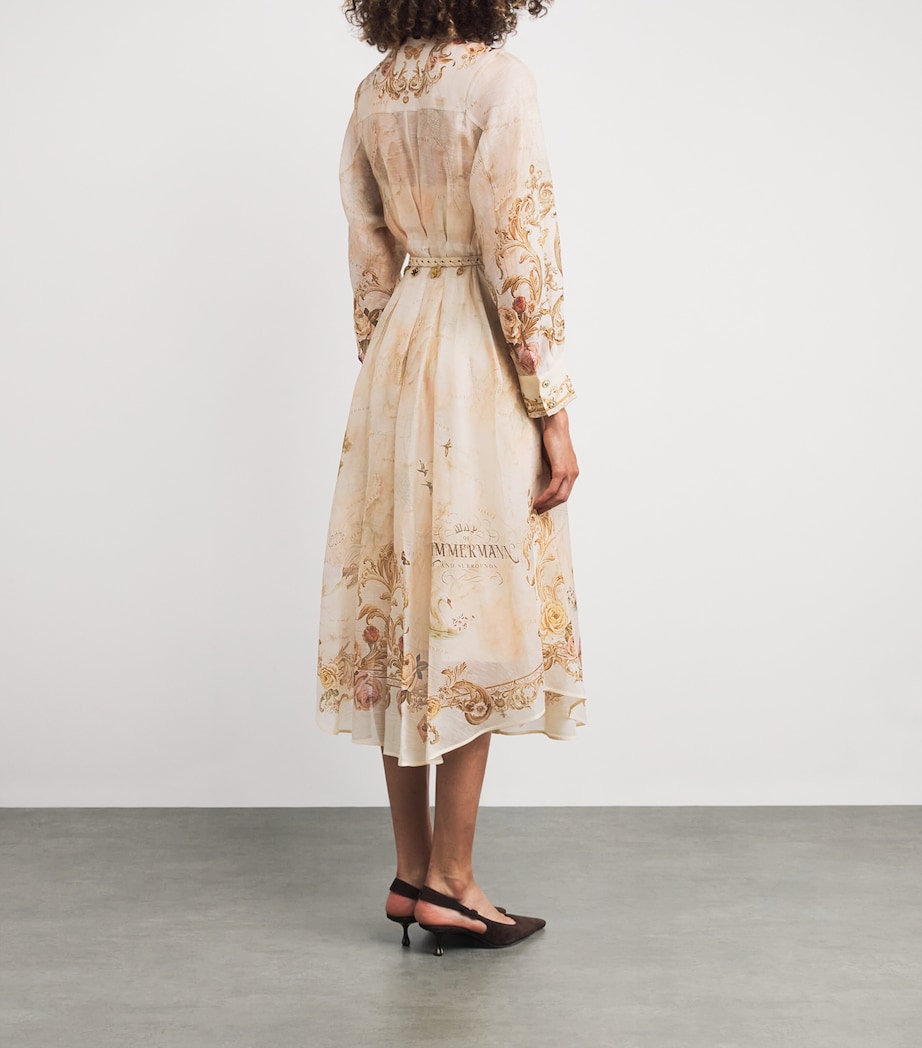 Linen-Silk Memento Midi Shirt Dress MAP PRINT Image 3