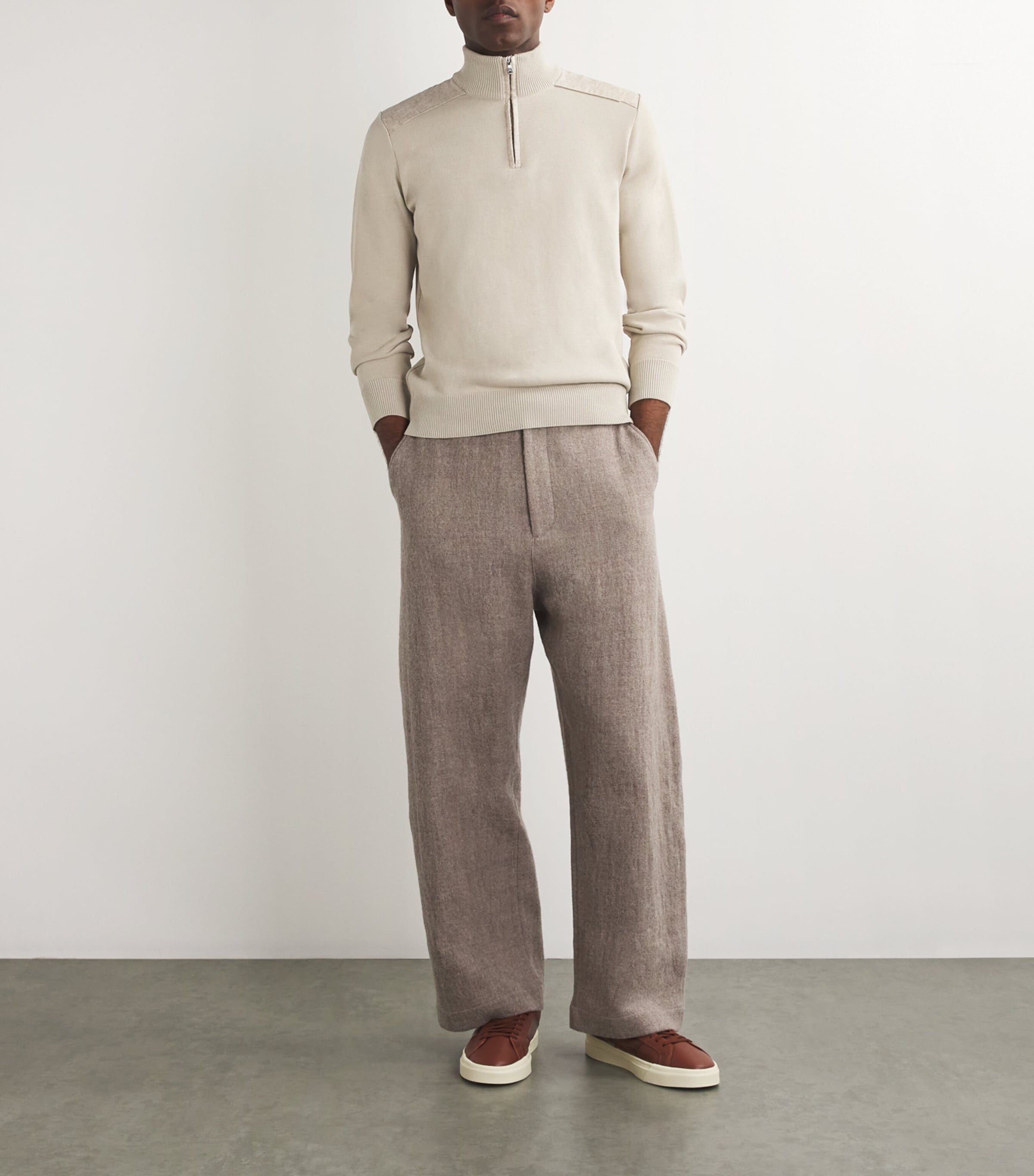 Cotton-Linen Fresco Sweater 348BEIGE Image 2