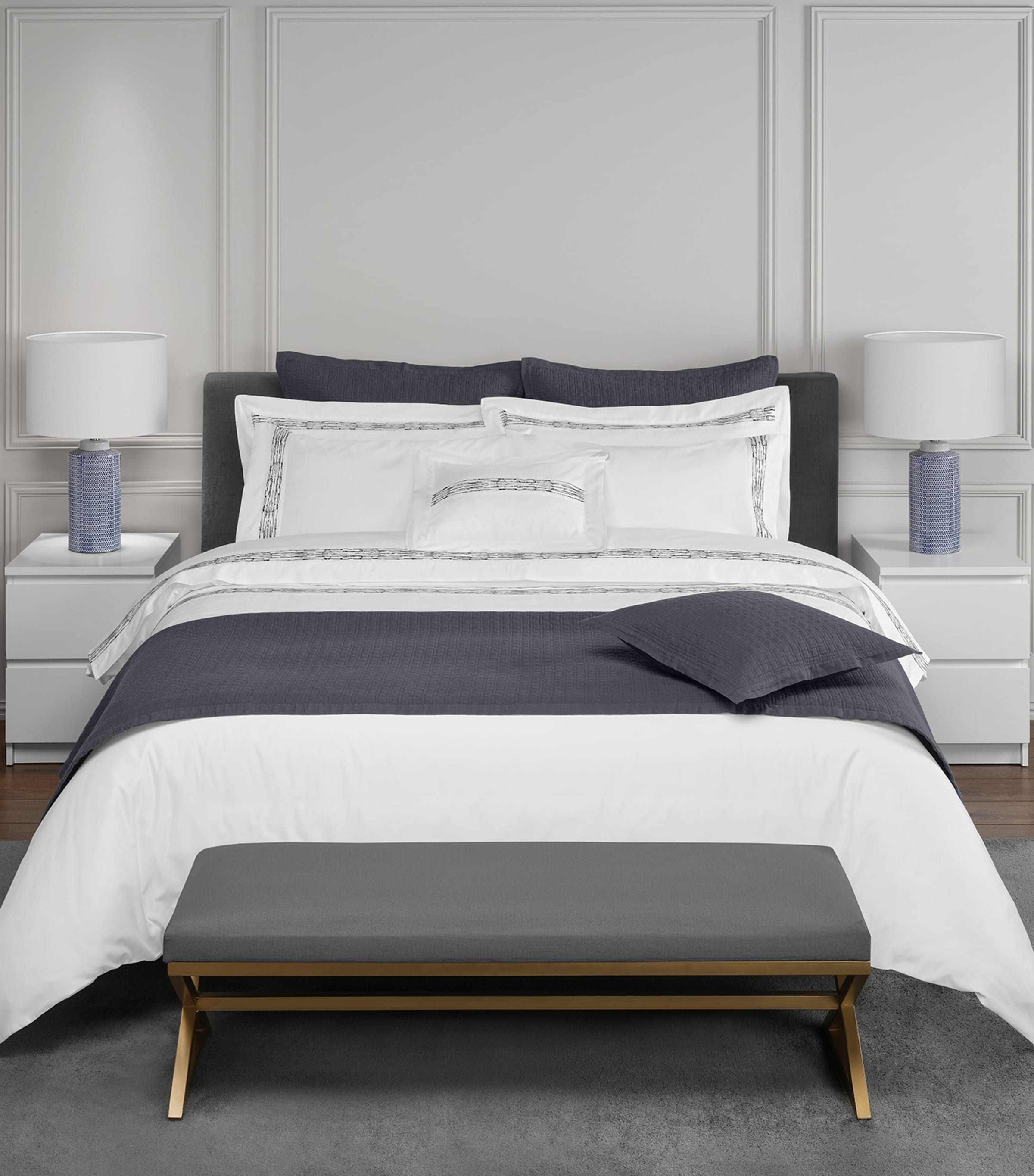 Amalia Egyptian Cotton Alentejo Super King Duvet Cover Set (260cm x 220cm) White/midnight Image 3