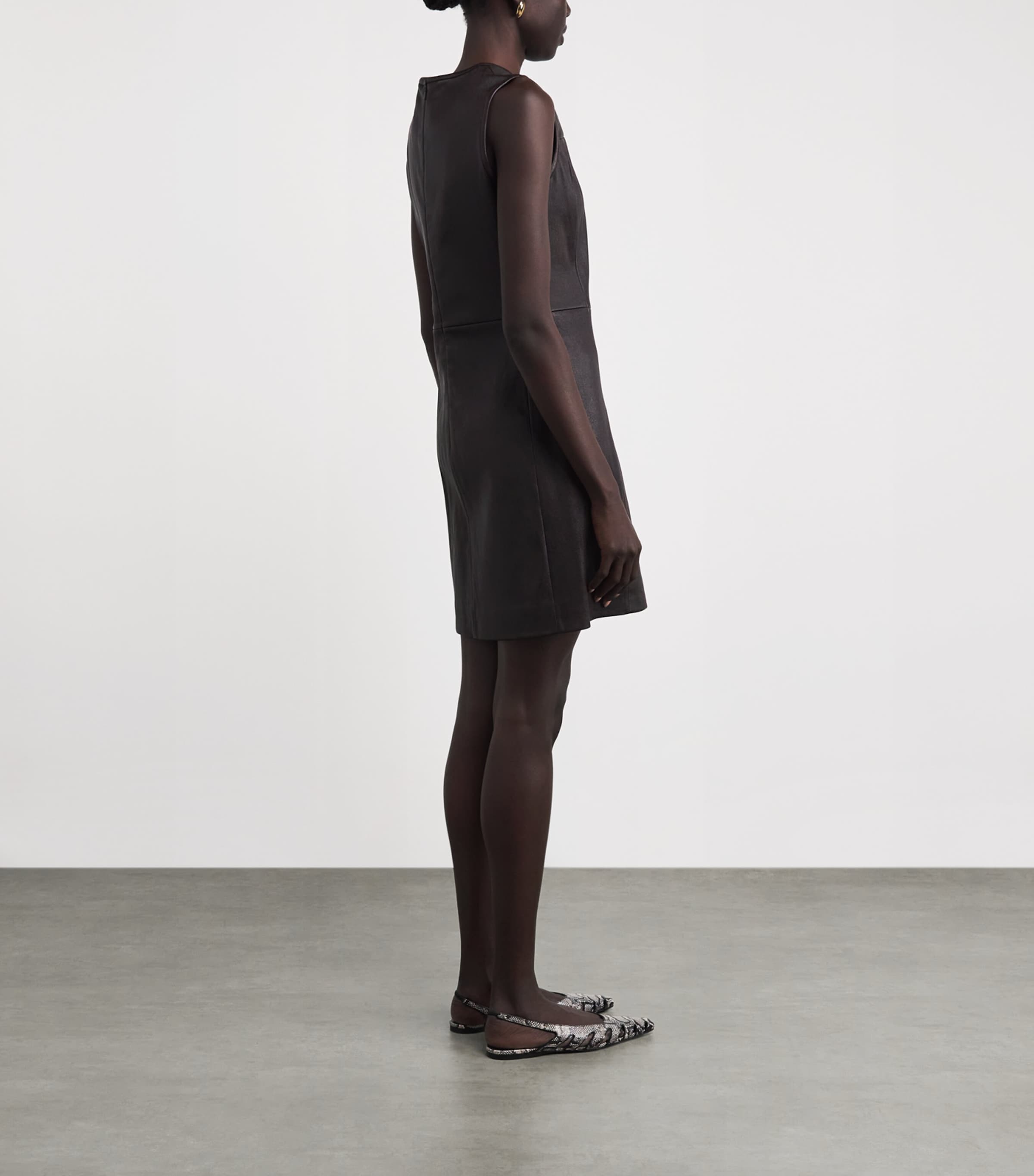 Lambskin Panelled Mini Dress 2P5-PLUM BROWN Image 3