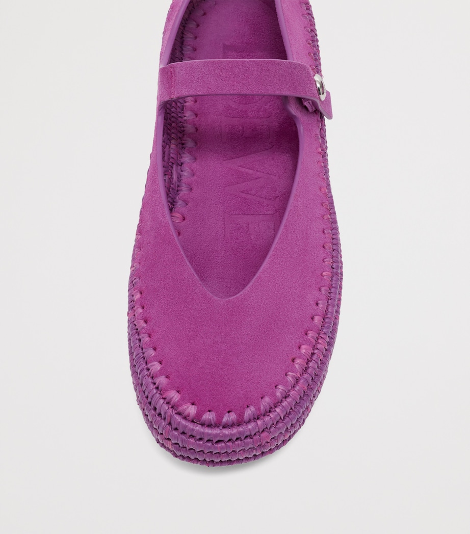 LOEWE Womens x Paula's Ibiza Suede-Raffia Rio Mary Janes Orchid Image 4