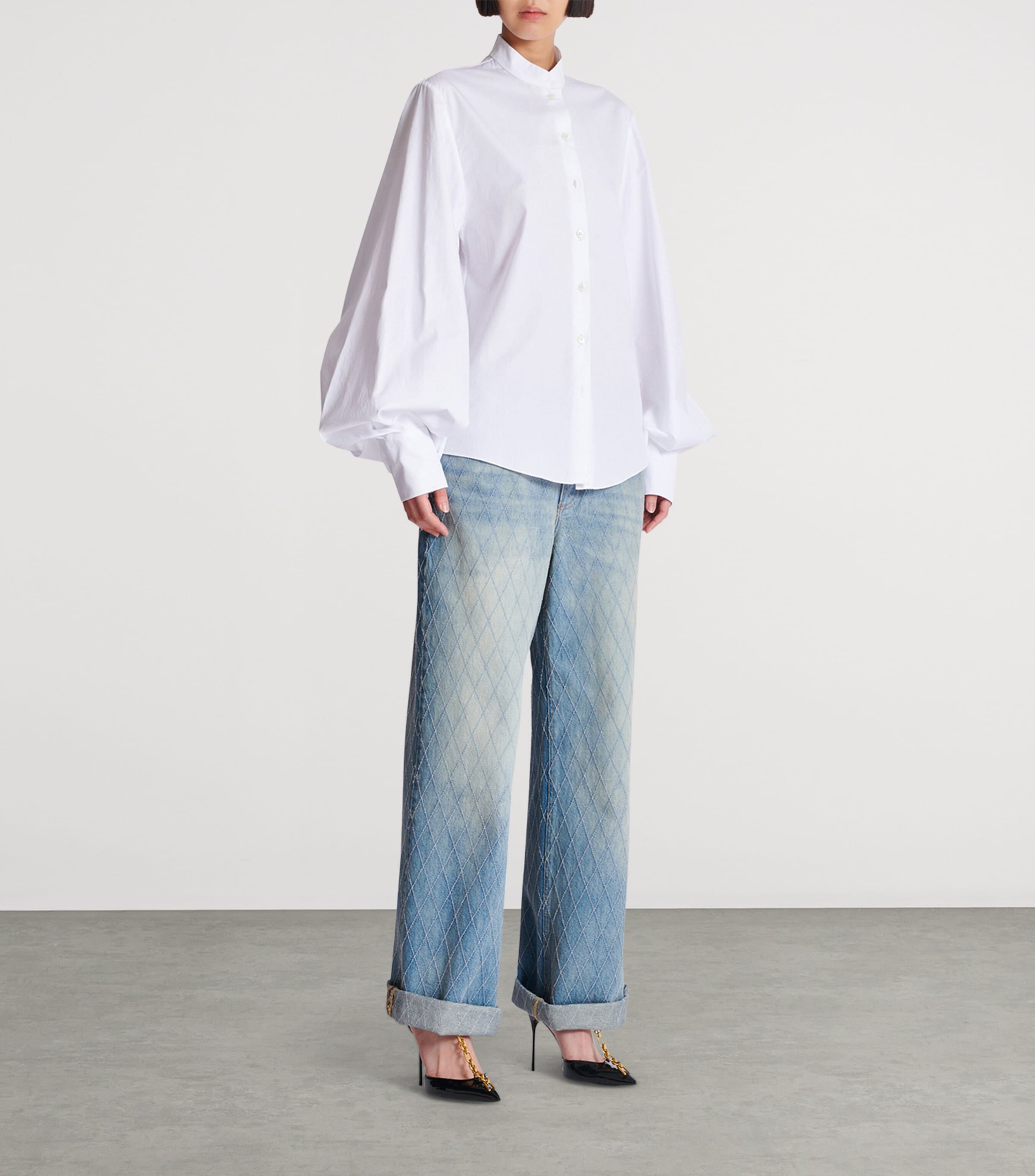 Cotton Puff-Sleeve Poplin Shirt 0FA BLANC Image 6