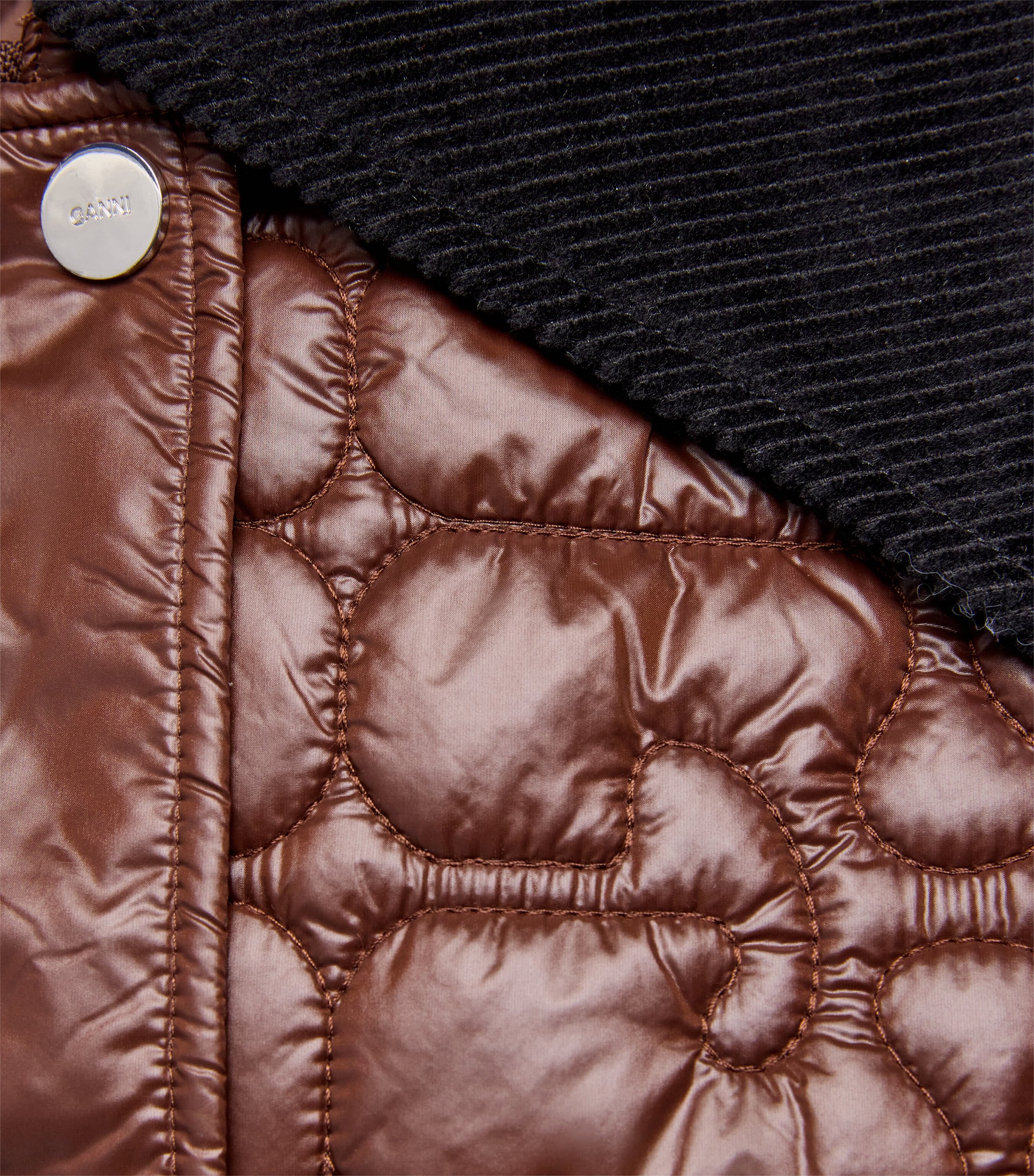 Corduroy-Collar Shiny Quilted Jacket 979 CHICORY COFFEE Image 5