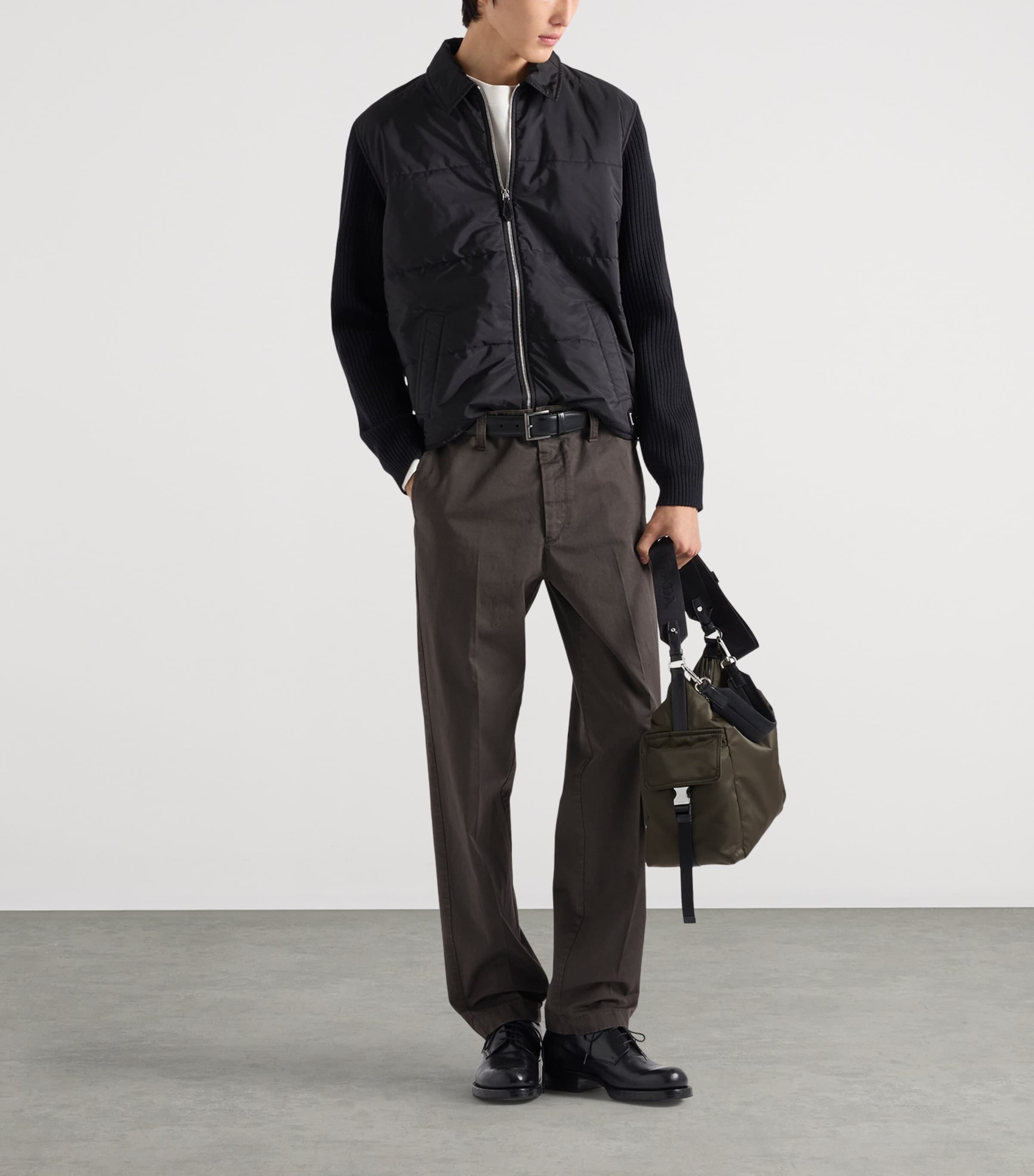 Prada Mens Wool-Sleeve Re-Nylon Jacket Black Image 2