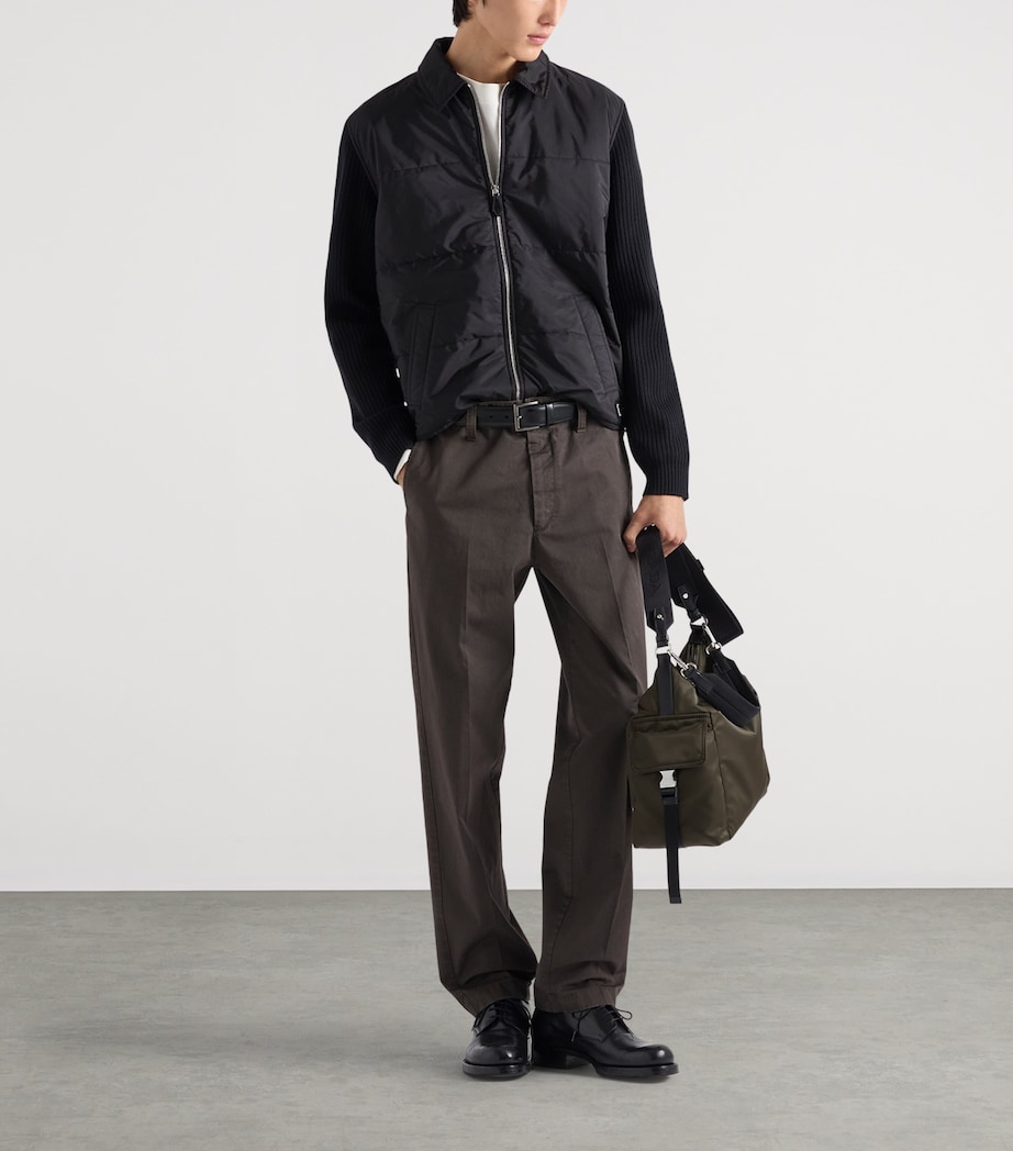 Prada Mens Wool-Sleeve Re-Nylon Jacket Black Image 2