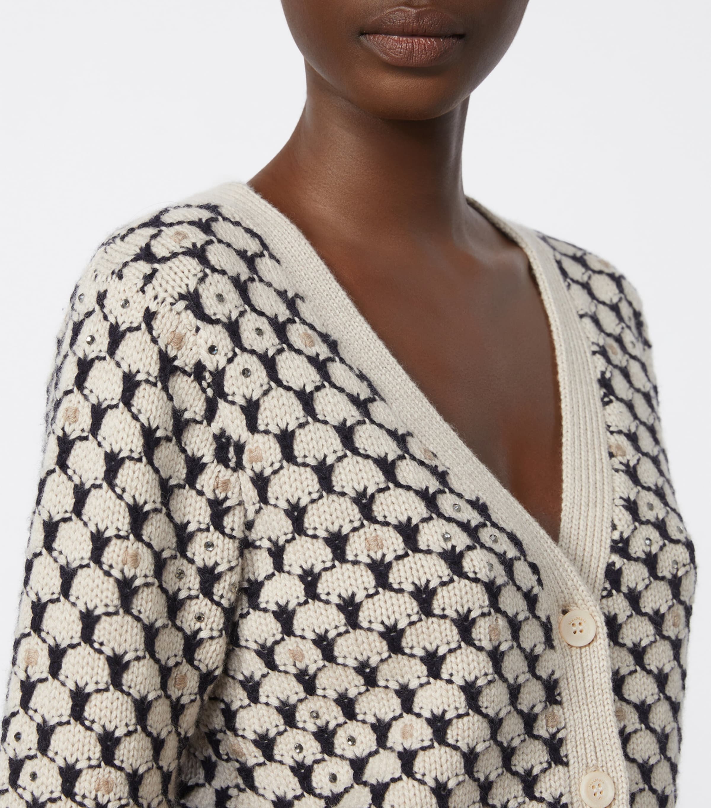 Wool-Cashmere Jacquard Cardigan BEIGE Image 5