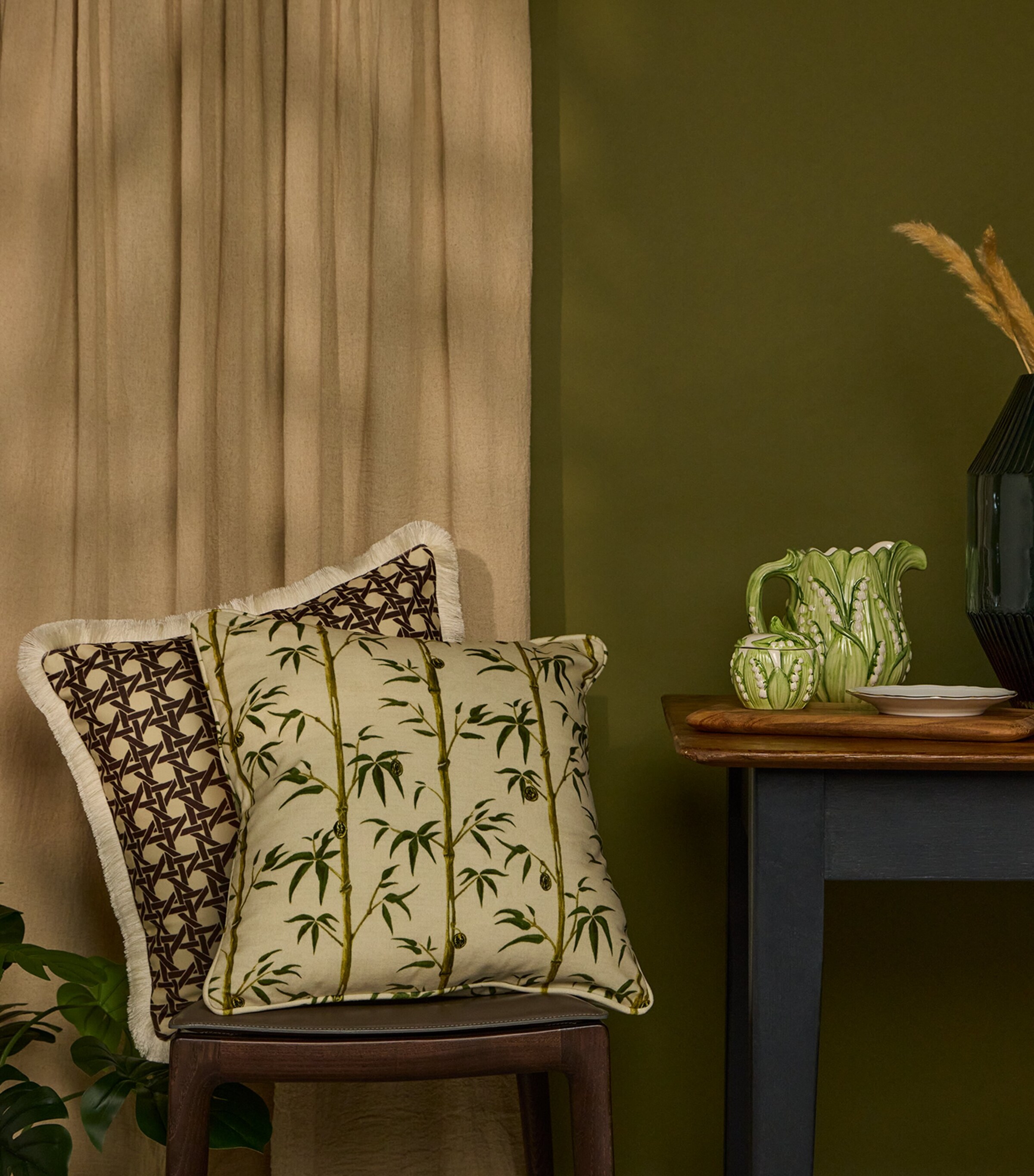 Poodle & Blonde Piped Money Tree Cushion (48cm x 48cm) Bamboo Image 2
