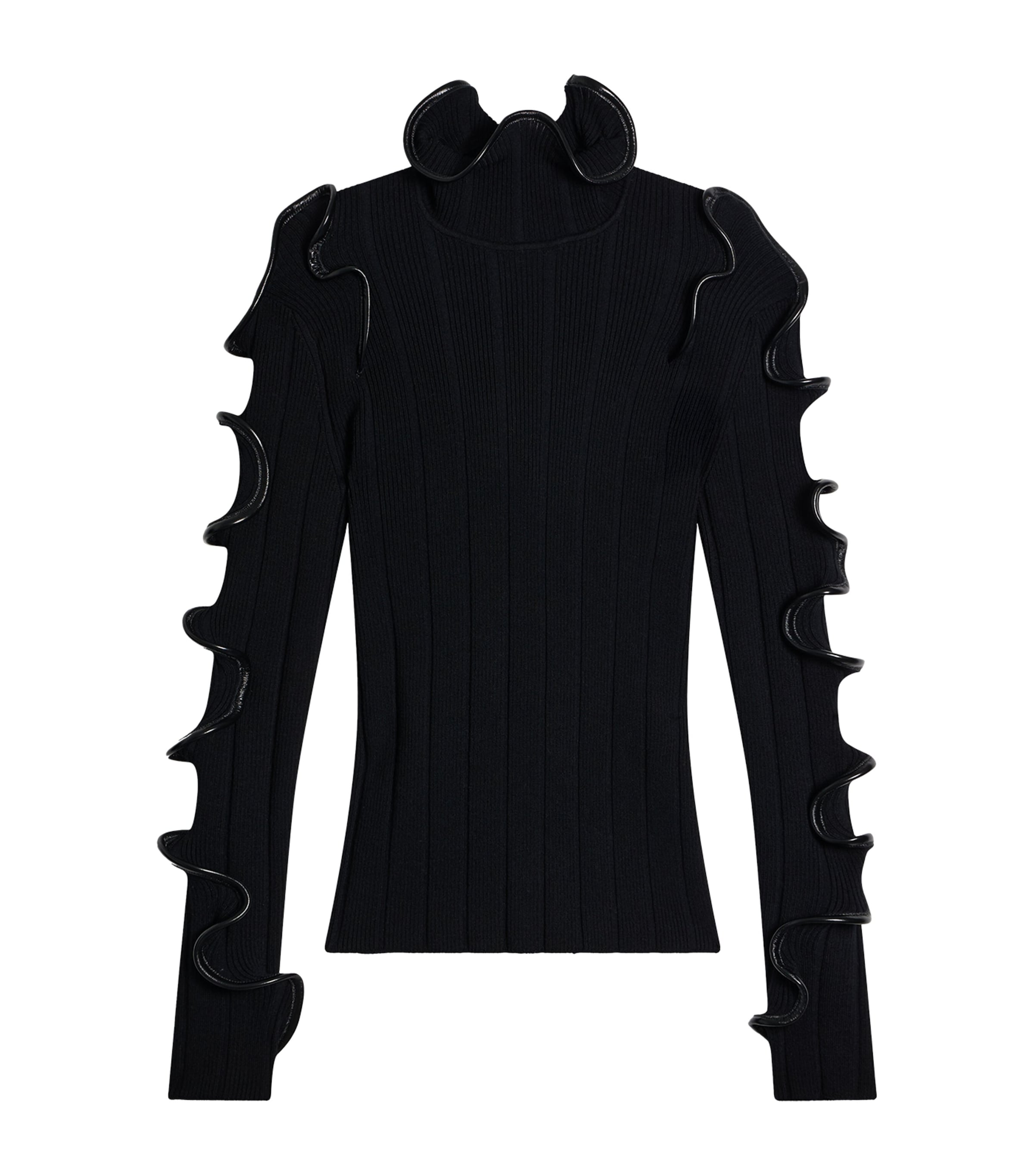 Schiaparelli Womens Wool-Blend Ruffled Sweater Black Image 1