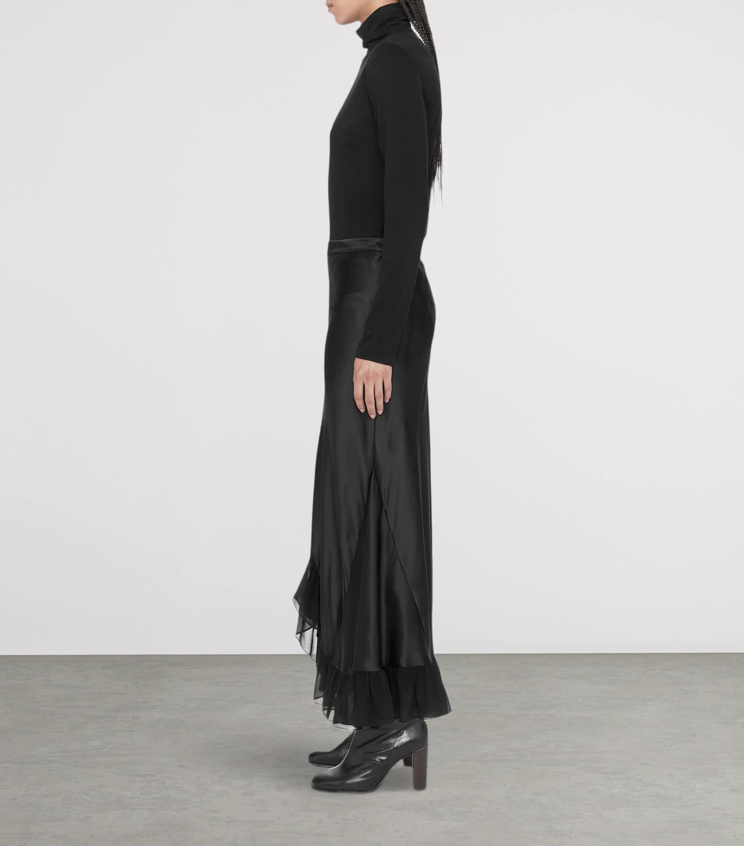 AllSaints Womens Satin Ruffle-Hem Irma Skirt Black Image 8