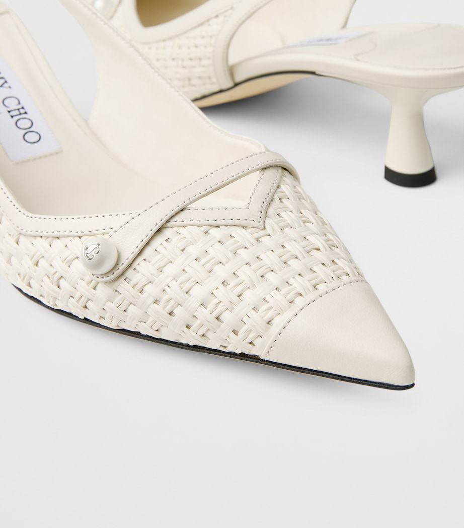 Amita 45 Leather-Trim Raffia Slingback Pumps LATTE/LATTE Image 3