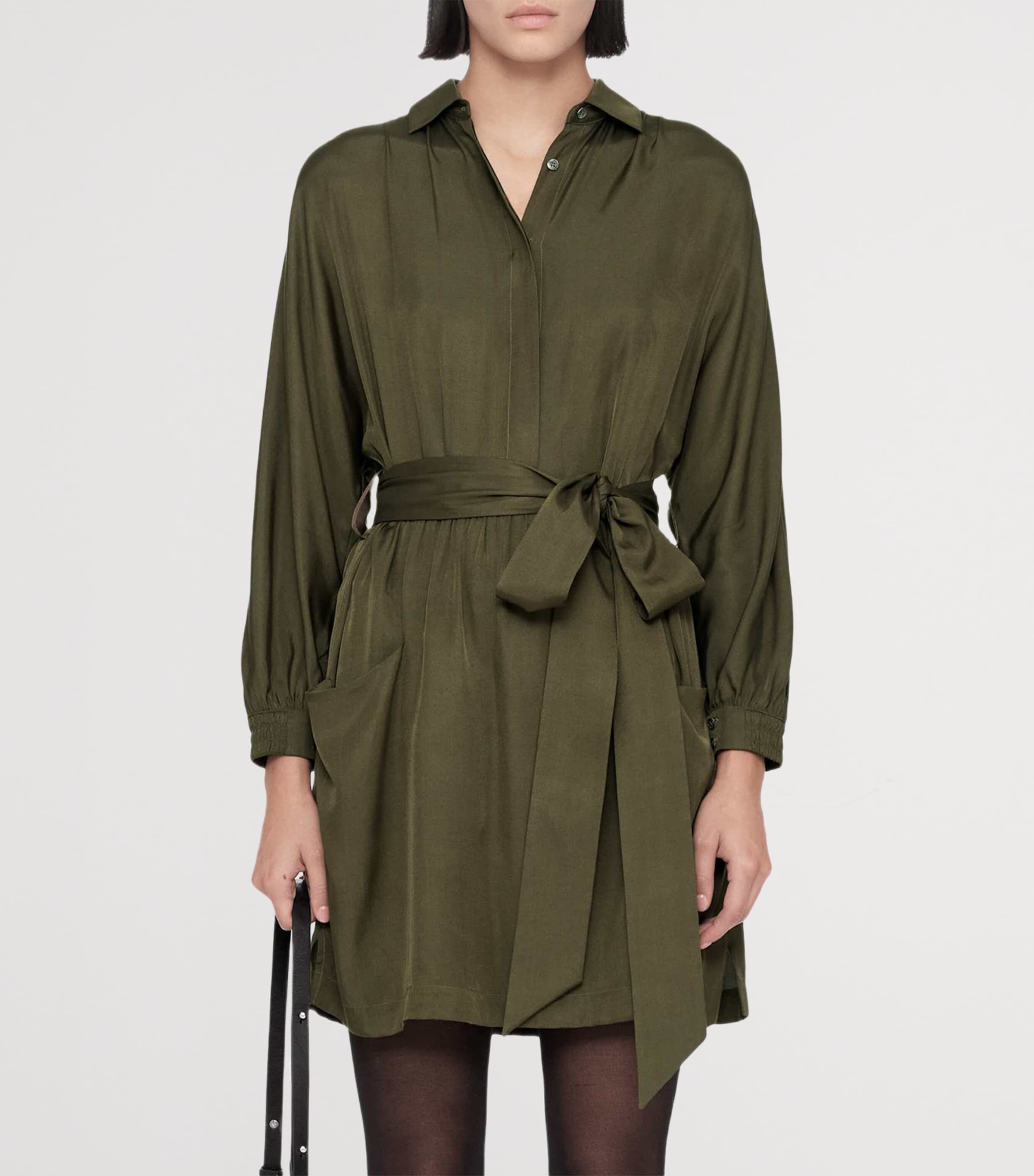 AllSaints Womens Noora Shirt Dress Washed Khaki Image 3