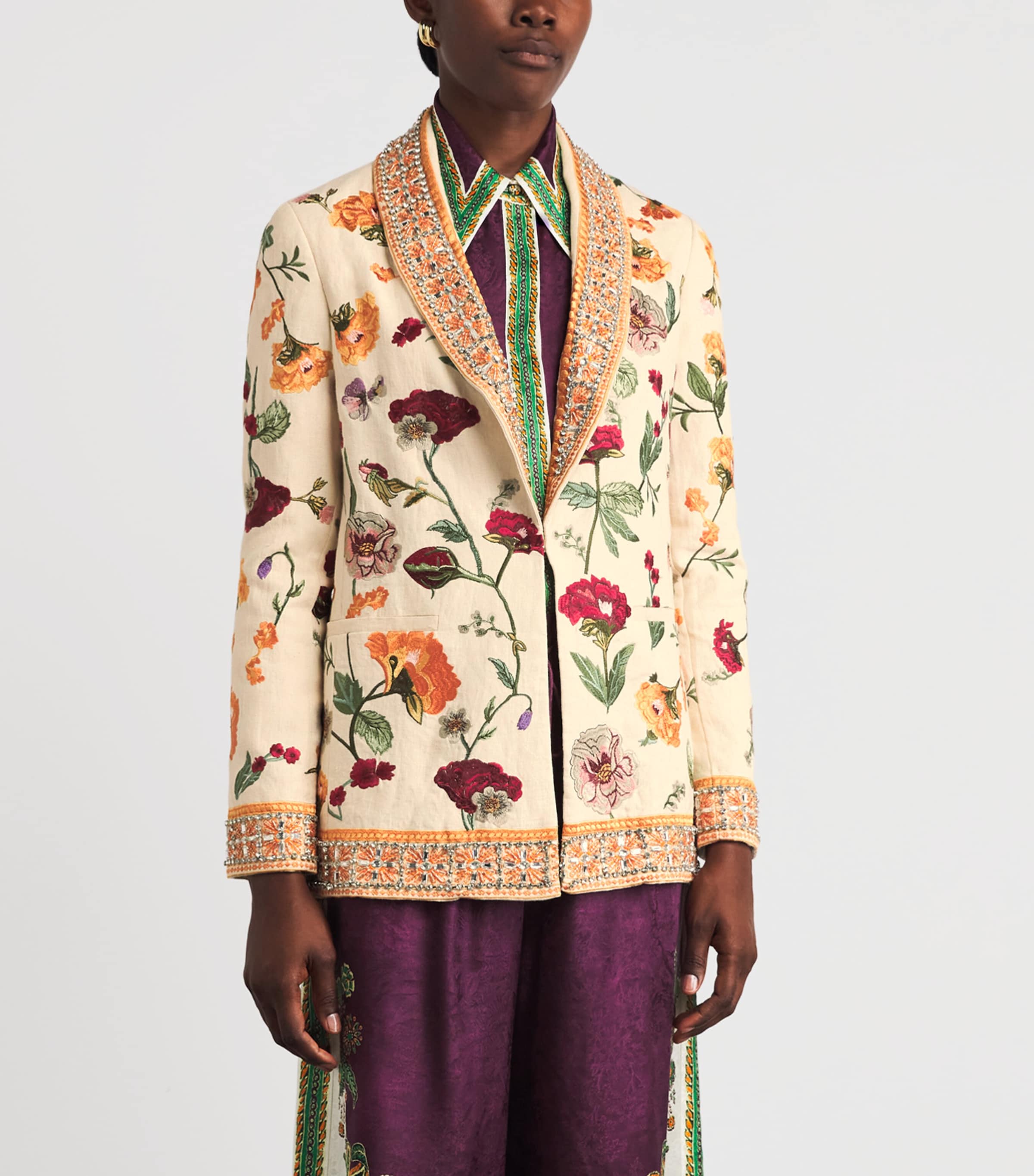 Alice+Olivia Womens Linen Embellished Ivan Blazer Oatmeal Melange/mlti Image 4